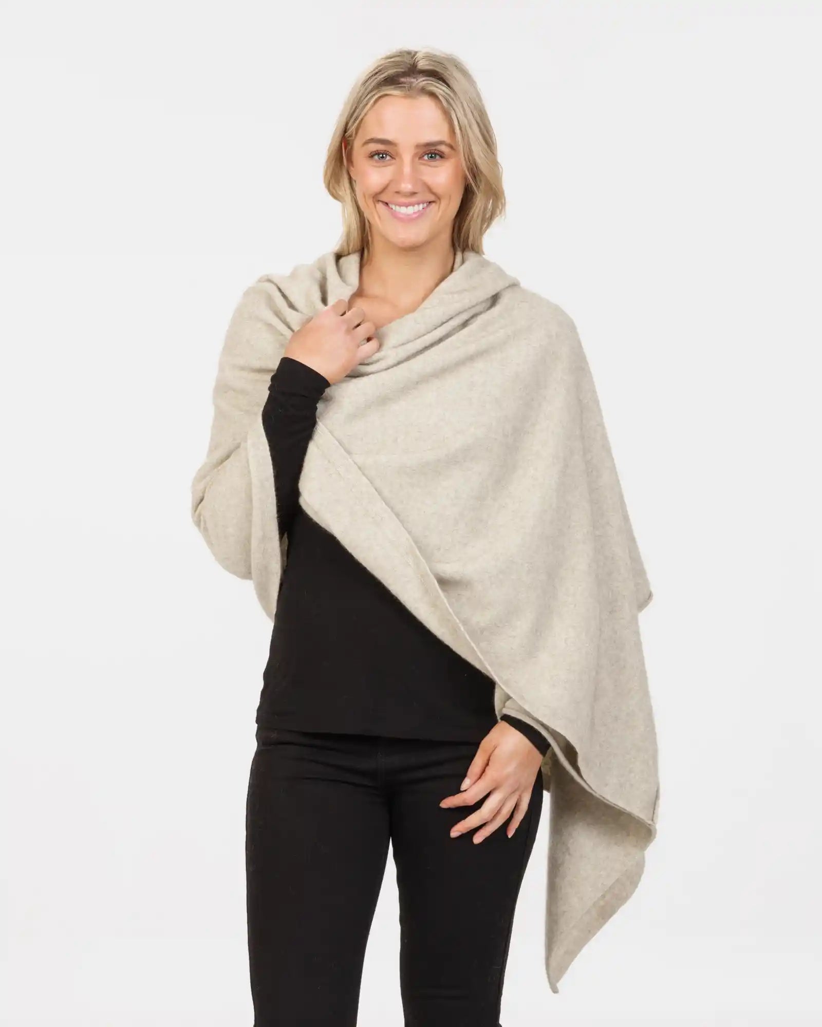 Natural Women's Travel Wrap in Possum Merino Wool - Soft & Warm Shawl for Airplane, Office & Outdoor Adventures - NE815