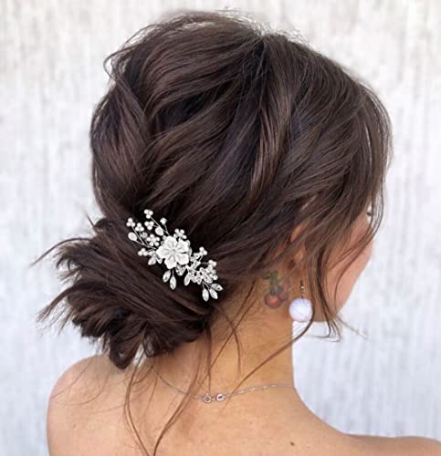 Sparkling Rhinestone Bridal Hair Pins - Pearl Leaf Headpiece for Weddings & Parties