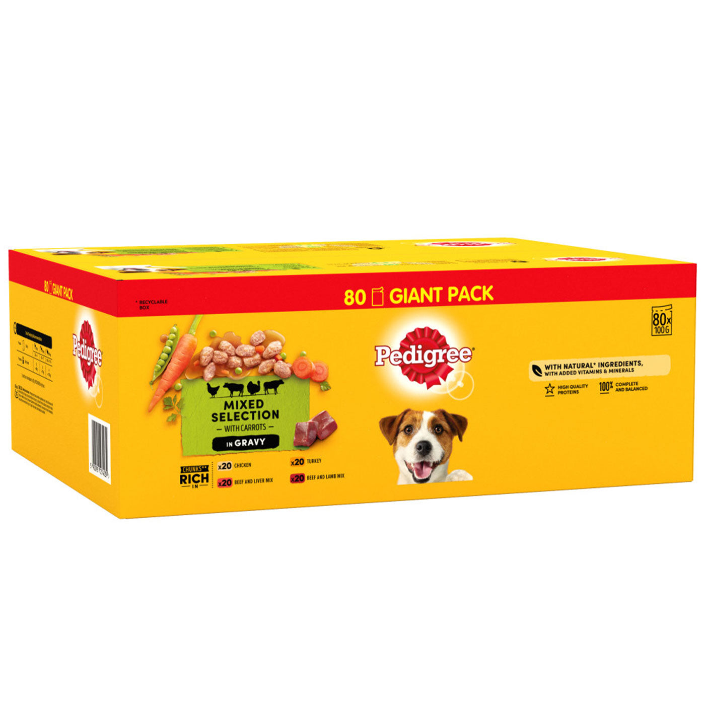 Pedigree Adult Dog Food Pouches in Gravy - XL Mega Pack (80x100g) | High Protein Wet Dog Food for Large Breed Dogs | Perfect for Mealtime, Training & Travel Snacks