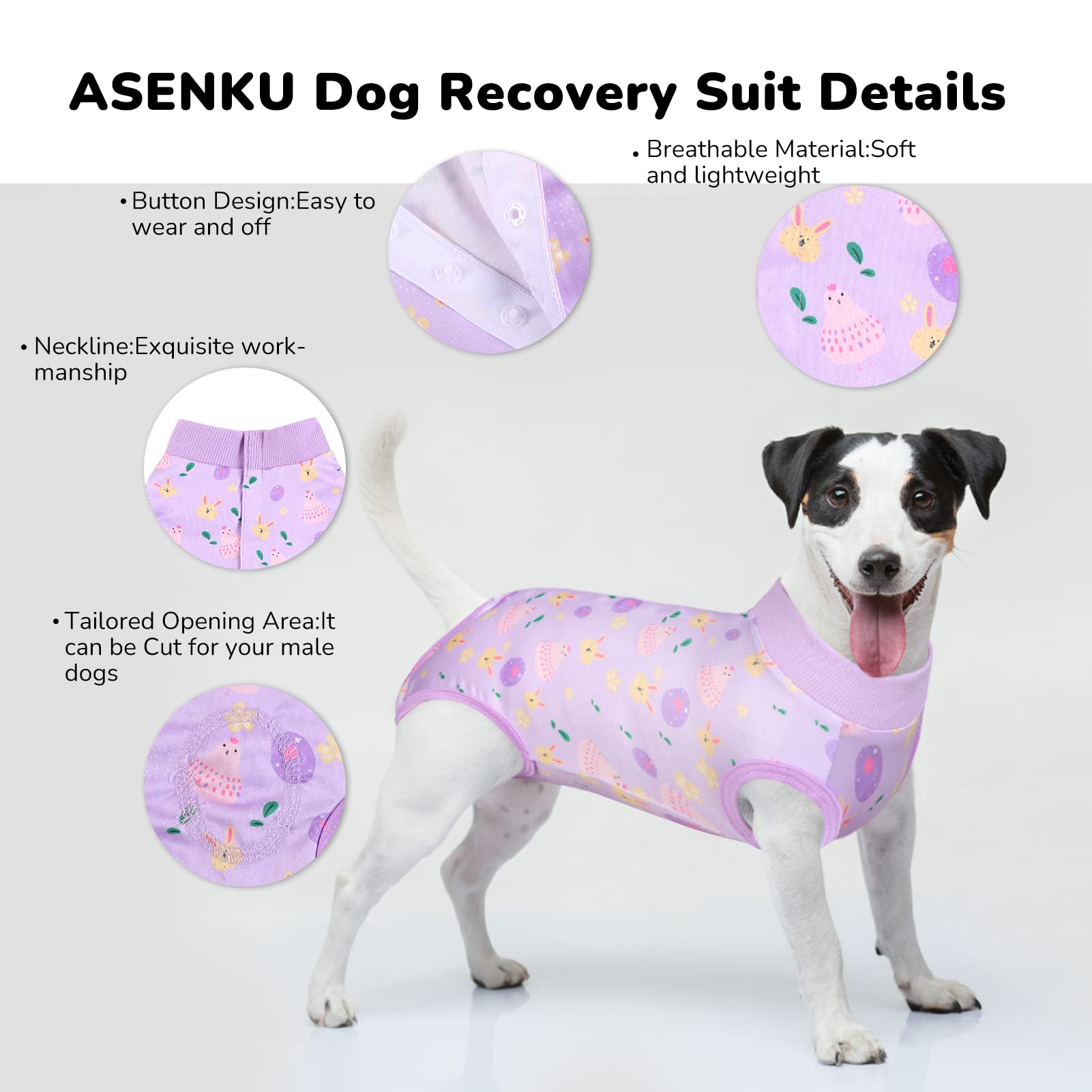 **ASENKU Easter Dog Onesie Pet Pajamas - Post-Surgery Recovery Suit for Dogs & Cats - Soft Bodysuit Costume for Small, Medium, Large Pets (Easter Theme, Size M) - Perfect for Holidays, Recovery & Playtime**