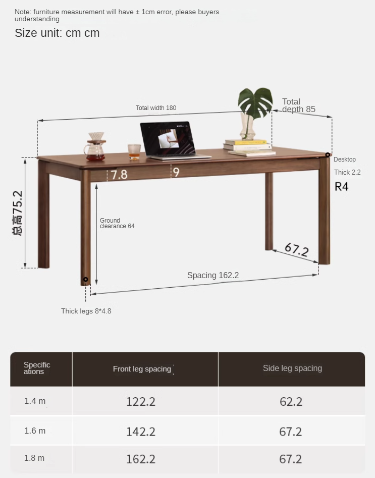 Premium Black Walnut Solid Wood Modern Rectangular Dining Table - Stylish & Durable for Kitchen, Dining Room, or Office Workspace