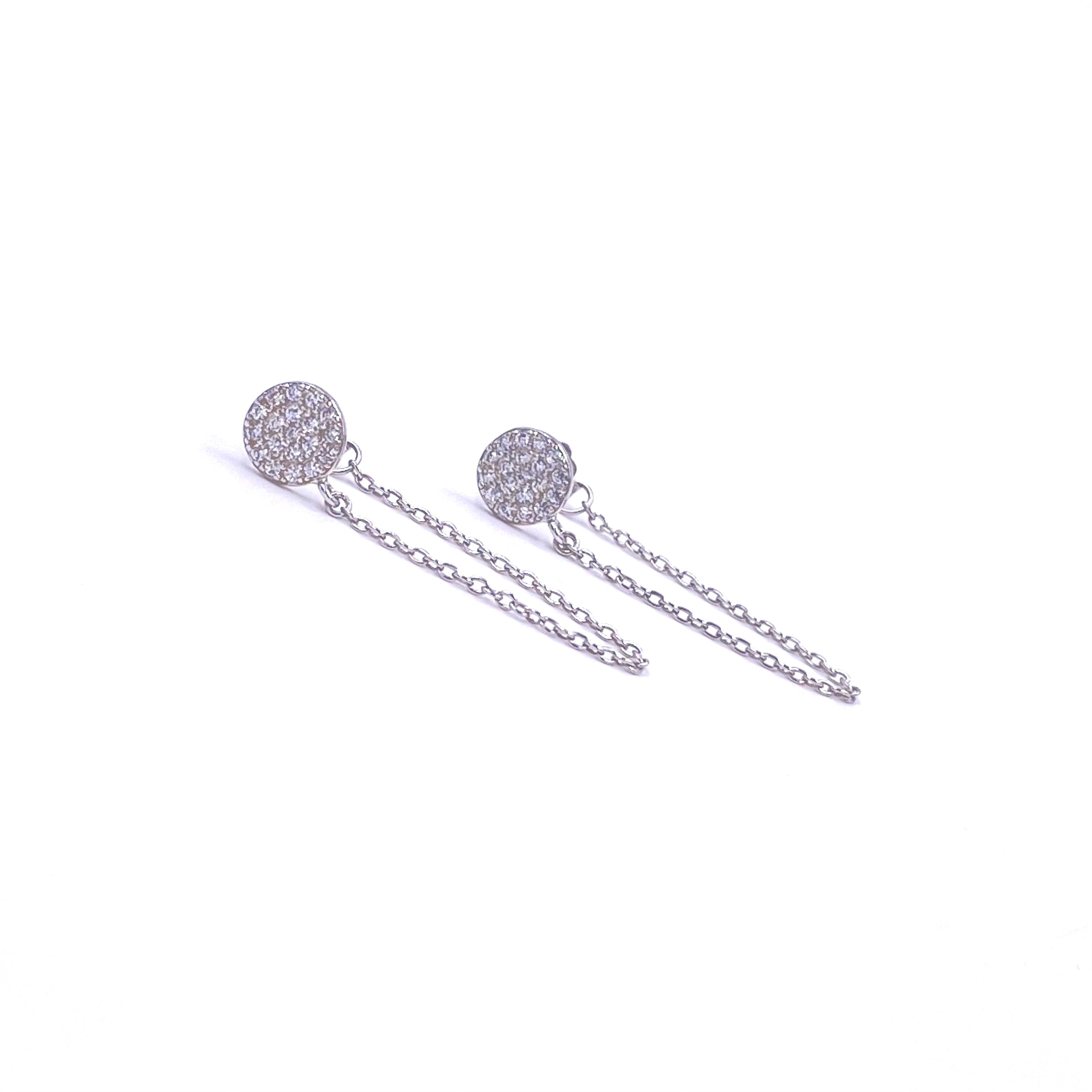 Ashley Gold Sterling Silver CZ Disc Drop Chain Earrings for Women - Elegant Dangling Earrings for Party, Wedding & Evening Events