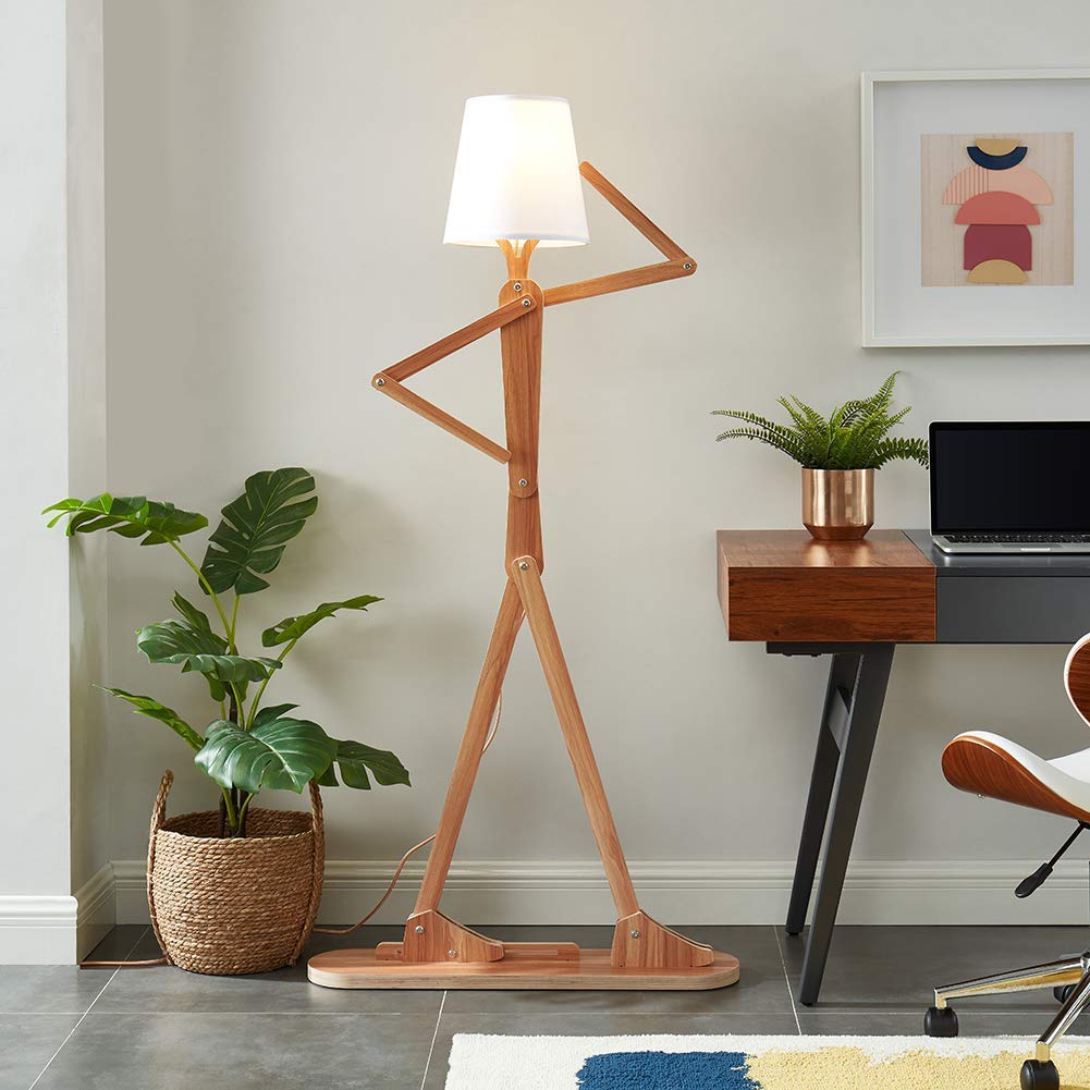 Modern Wooden Floor Lamp with Adjustable Brightness - Stylish Reading Light & Adorable Dog Design for Living Room, Bedroom, or Study - Perfect for Cozy Nights and Home Decor