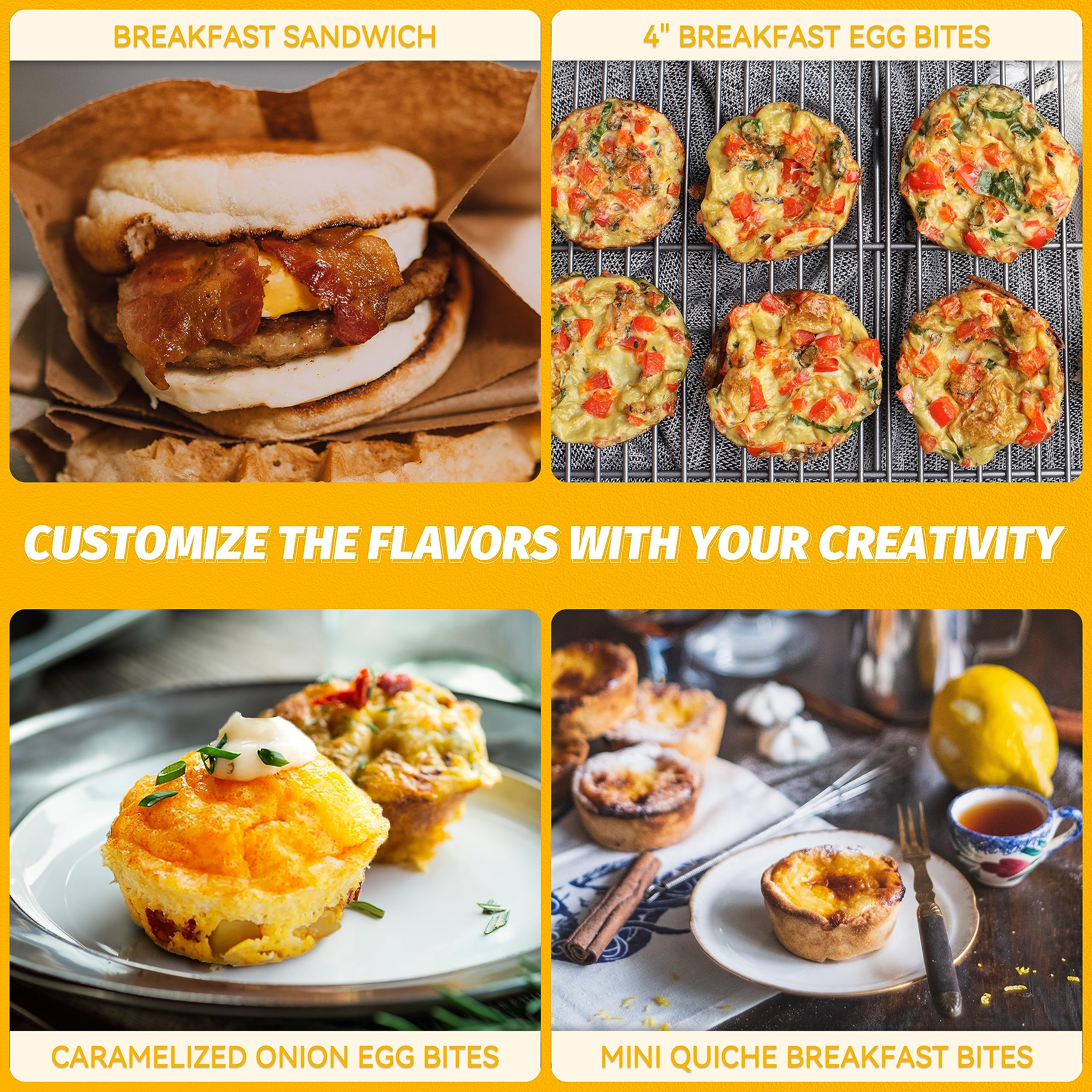 Sous Vide Egg Bite Maker with 4 Silicone Molds - Grilled Cheese & Mini Griddle for Breakfast Sandwiches, Snacks, Desserts - Makes 8 Mini & 2 Large Egg Bites - Perfect for Quick Breakfasts, Kids Lunches, and Party Appetizers