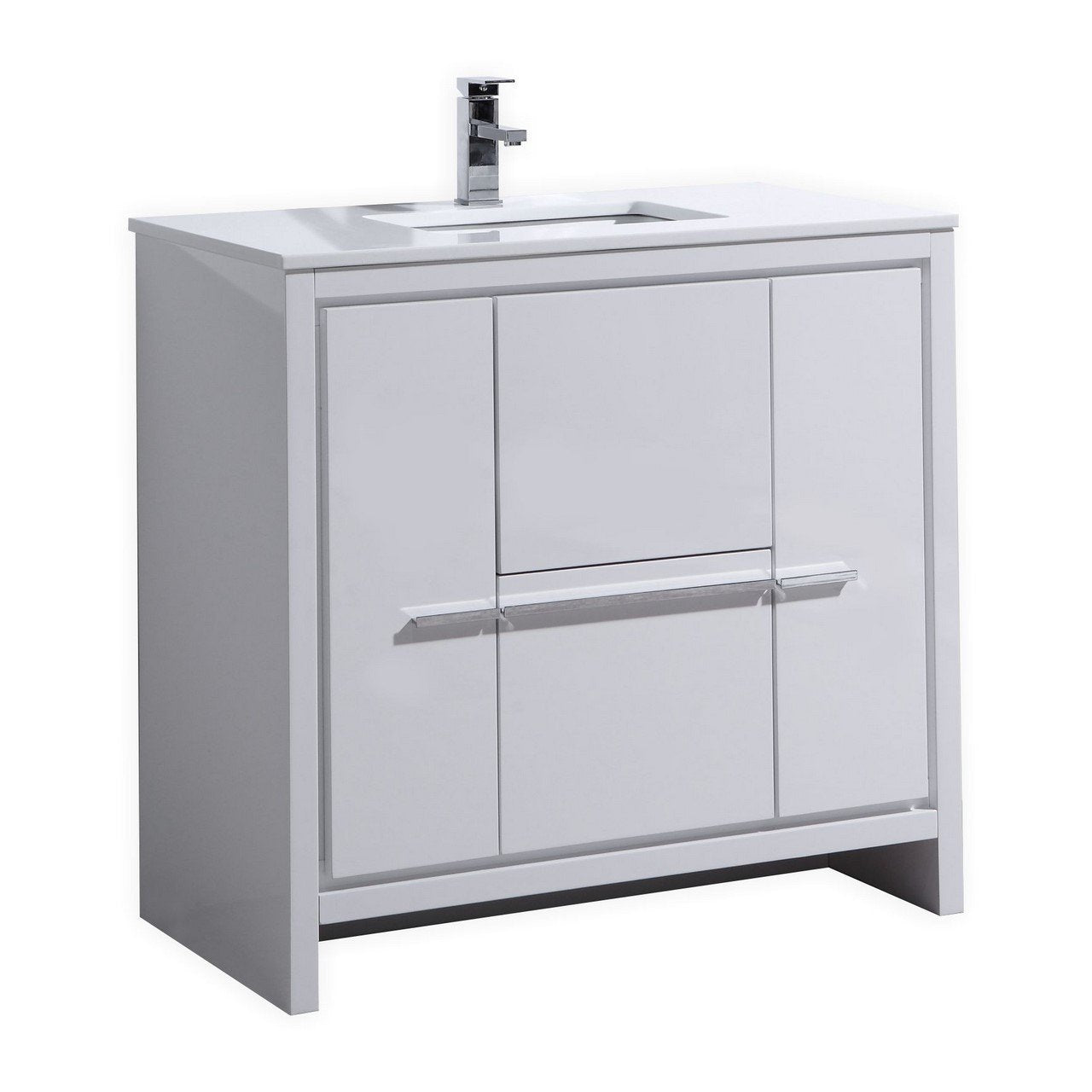 KubeBath Dolce 36 Inch Freestanding Modern Bathroom Vanity with White Quartz Countertop & Cabinet Color Options - Single Sink Vanity for Small Bathrooms, Powder Rooms & Master Bath Suites
