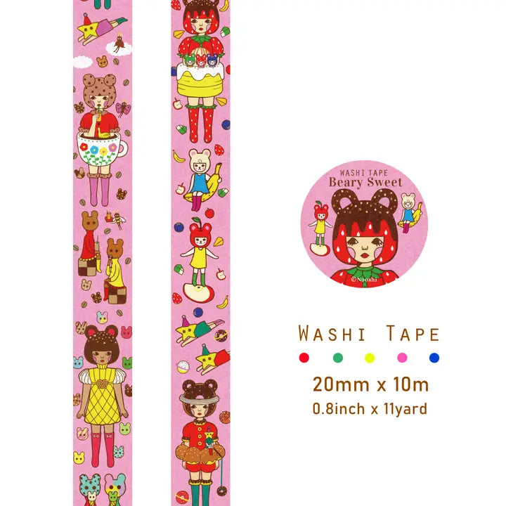 Beary Sweet Washi Tape - Adorable Bear Pattern Decorative Paper Tape for Scrapbooking, Journaling, DIY Crafts & Gift Wrapping - Perfect for Bullet Journals, Planners, and Home Decor
