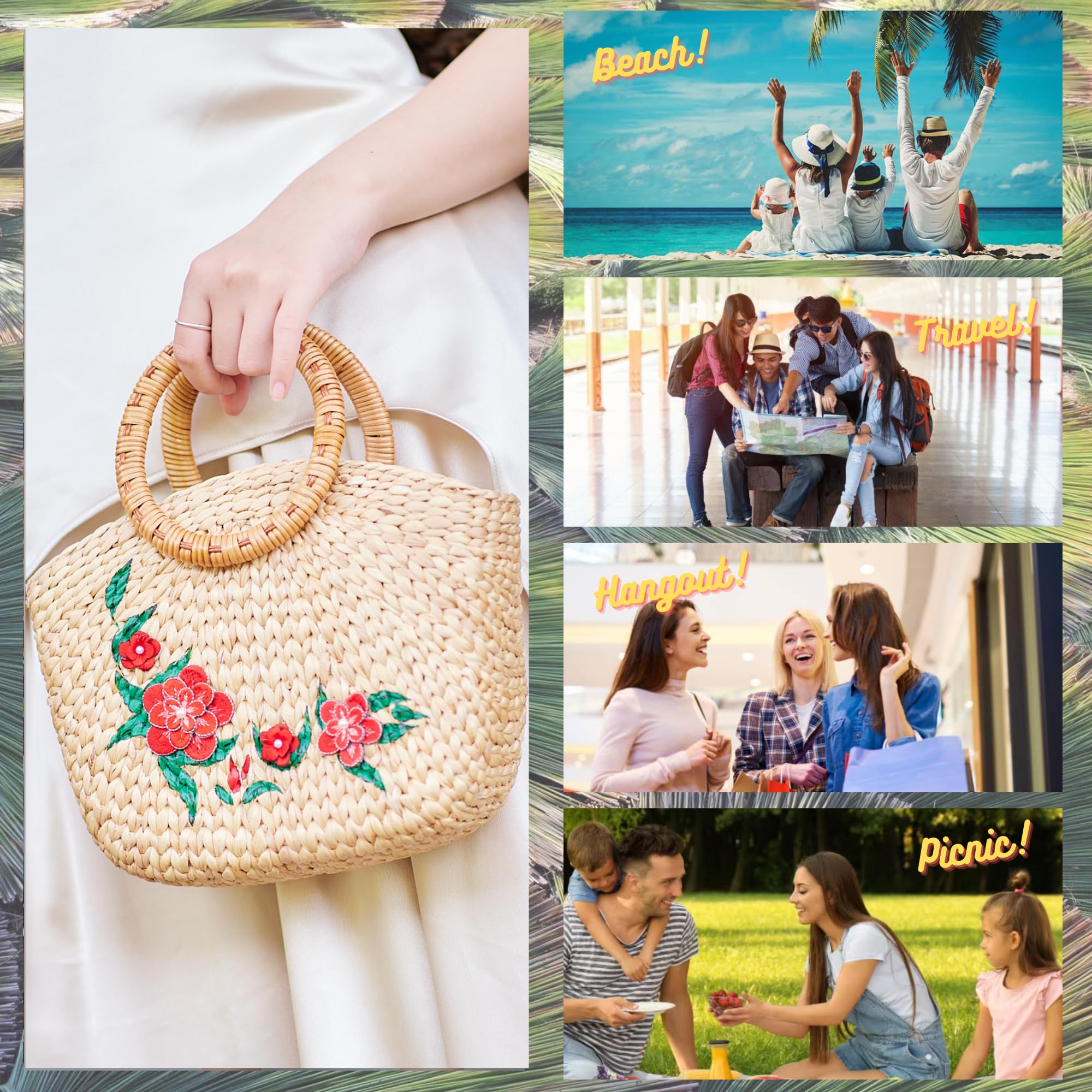 DPH Lepironi Grass Bag - Vietnamese Straw Tote Bag for Women | Eco-Friendly Jute Handwoven Beach Bag | Perfect for Summer Travel, Picnics & Shopping