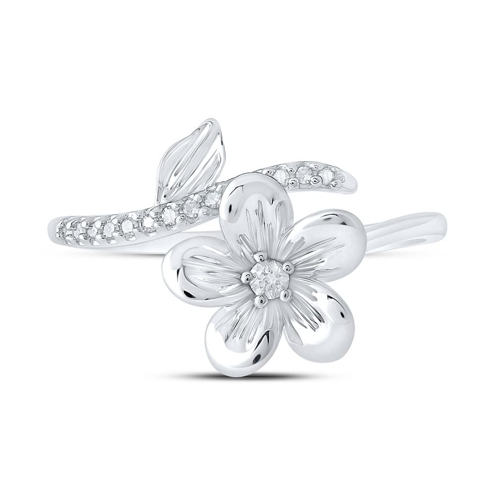 10K White Gold Women's Round Diamond Flower Band Ring - 1/12 Cttw, Elegant Floral Design for Engagement, Anniversary & Everyday Wear