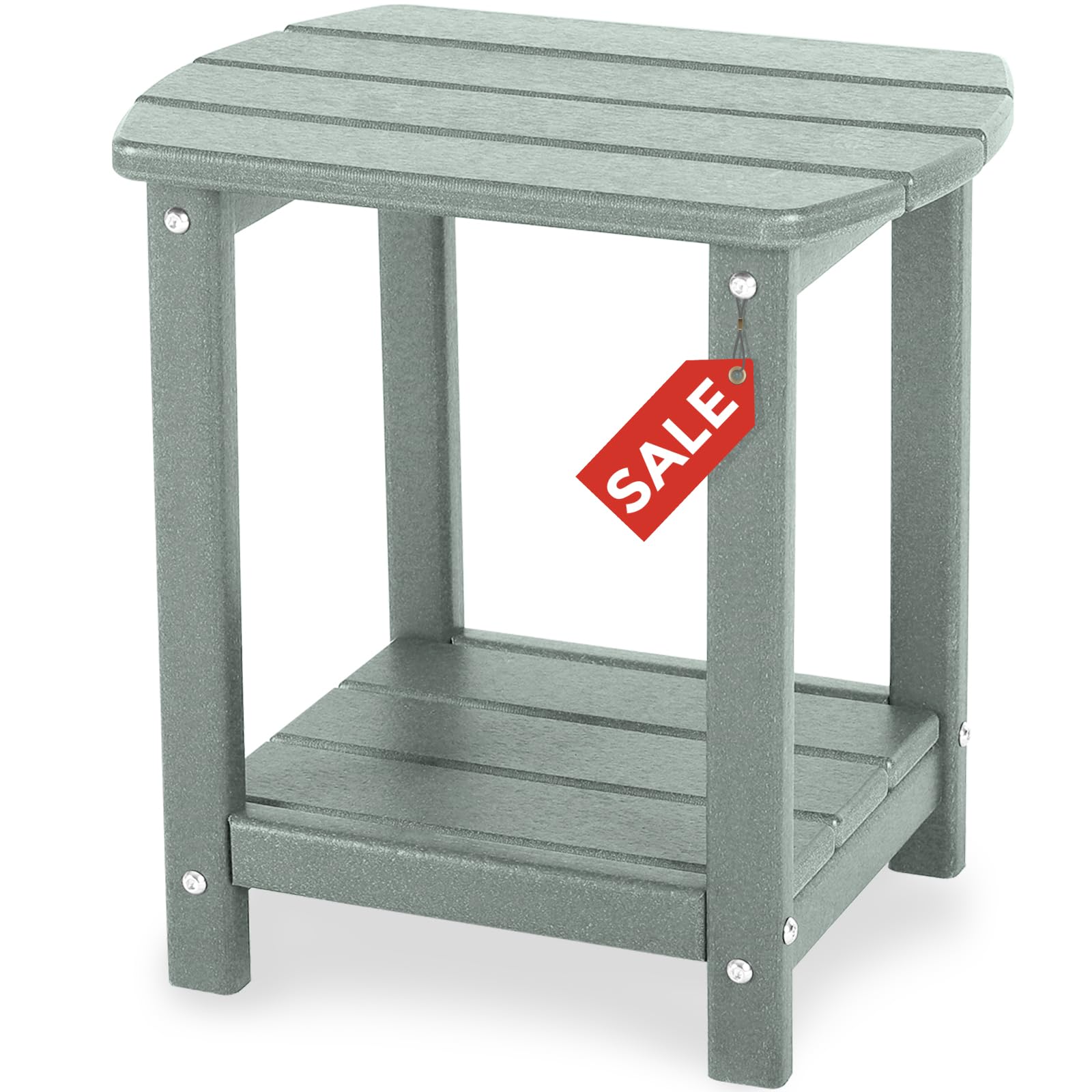 2-Tier HDPE Outdoor Side Table with Storage - Adirondack Square Patio End Table for Backyard, Pool, Porch, Garden & Lawn - Light Grey - Perfect for Drinks, Books & Outdoor Decor