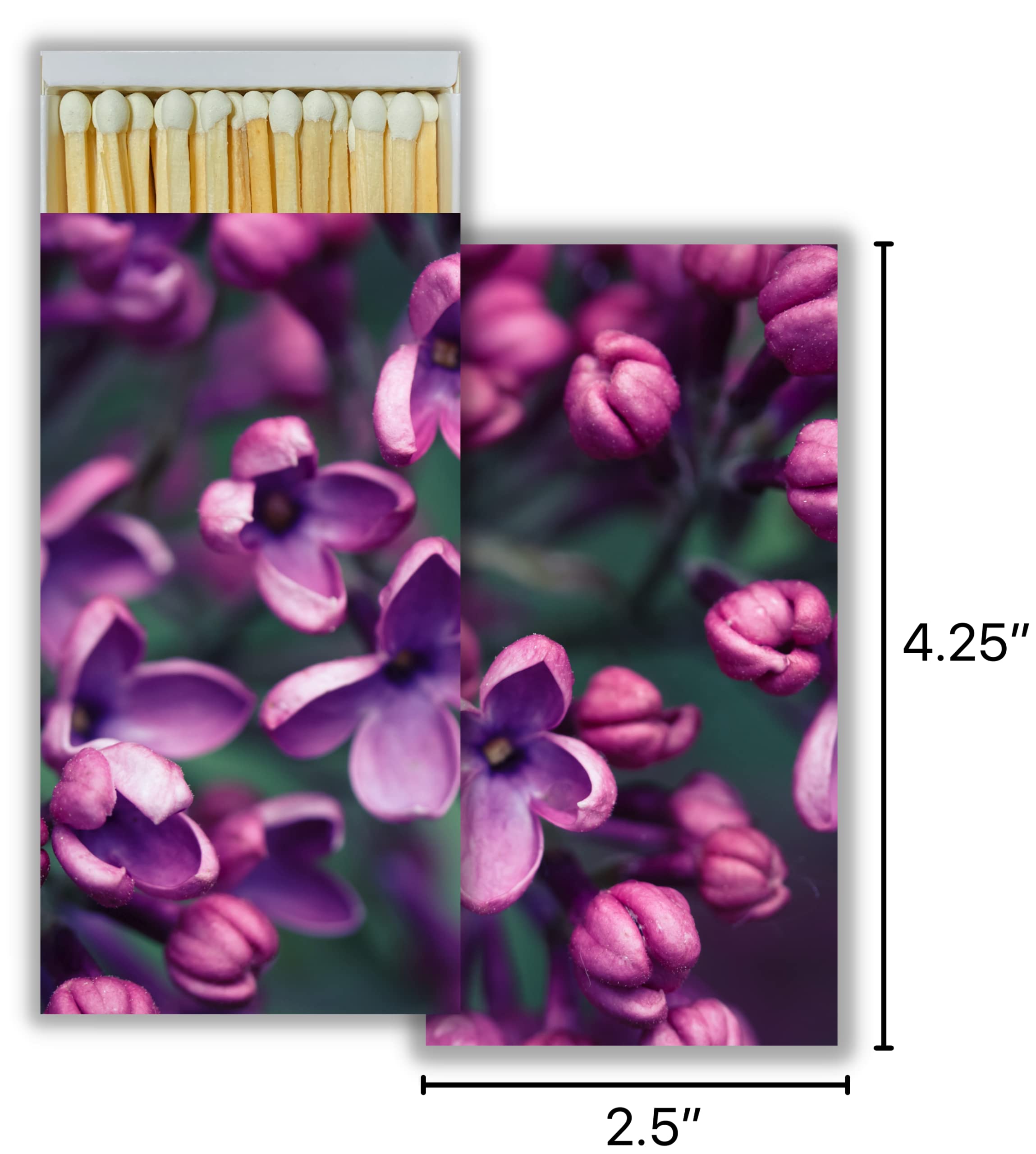 Lilacs Decorative Match Boxes with Wooden Matches - Set of 6 for Lighting Candles, Fireplaces, Grills & More | Perfect for Home Decor, Wedding Favors, and Romantic Ambiance