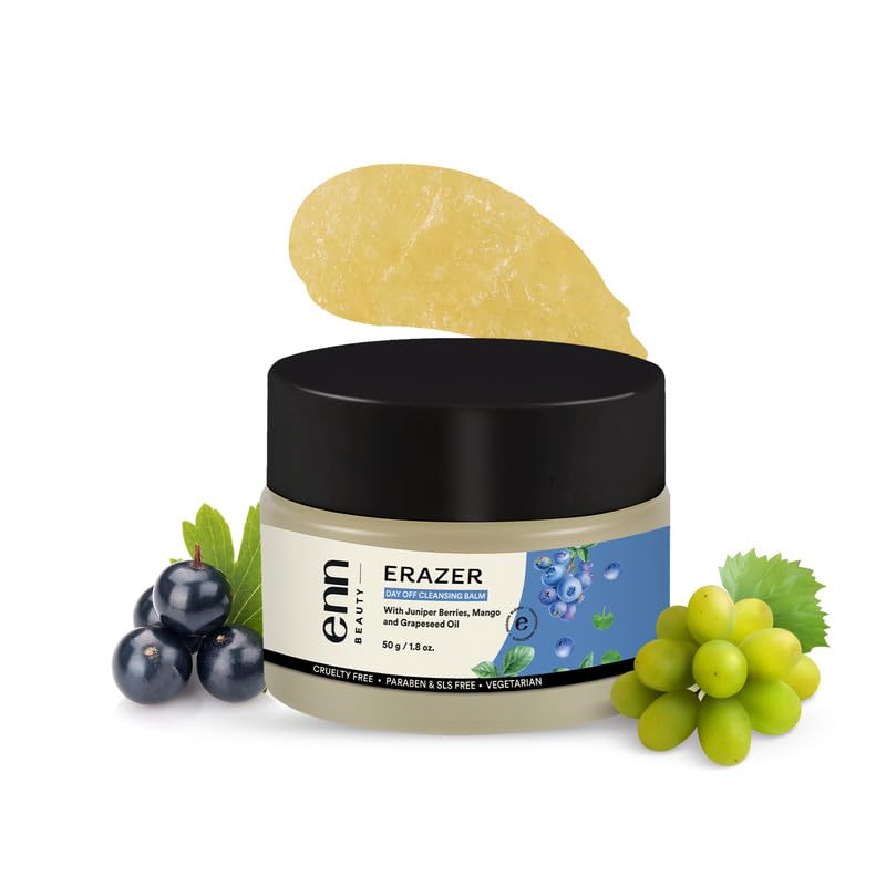 Enn Beauty Erazer Makeup Remover Cleansing Balm - 100% Vegan & Cruelty Free, Infused with Juniper Berries & Mango Extract for Deep Cleansing, Removes Waterproof Makeup & Excess Oil, Hydrates & Nourishes Skin - Perfect for Daily Skincare & Travel (50g)