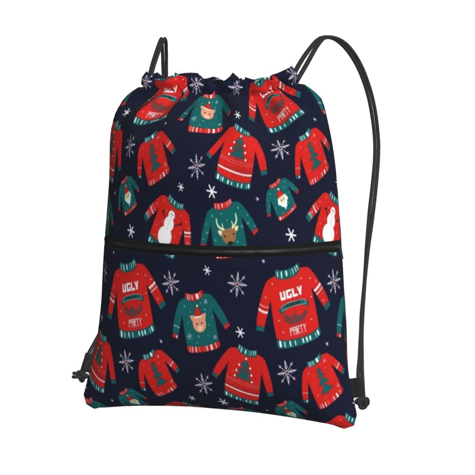 Christmas Sweater Drawstring Backpack - Gym Bag with Zipper for Men, Women & Girls - Sports Sackpack for Workouts, Travel & Casual Use
