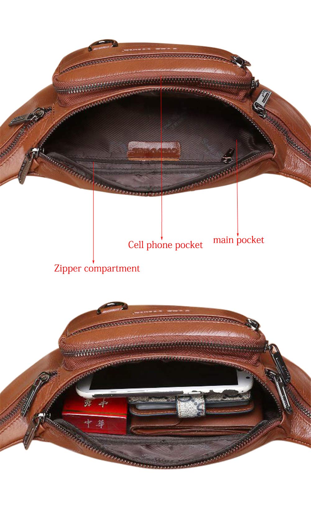 Genuine Leather Fanny Pack for Men - Sport, Travel & Hiking Waist Bag