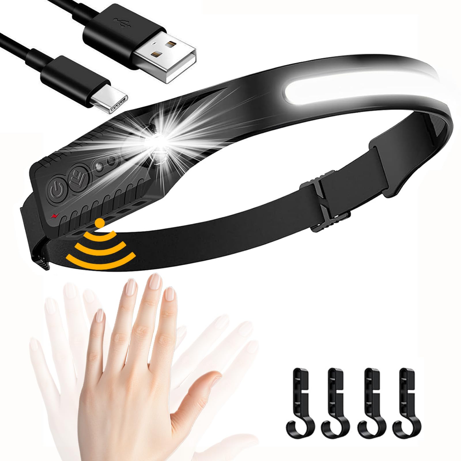 Rechargeable LED Headlamp - Waterproof Headlight Flashlight for Camping, Running, Cycling & Fishing - 5 Light Modes - Lightweight Headlamp for Adults (Black) - Perfect for Night Hiking, Emergency Work & Outdoor Adventures