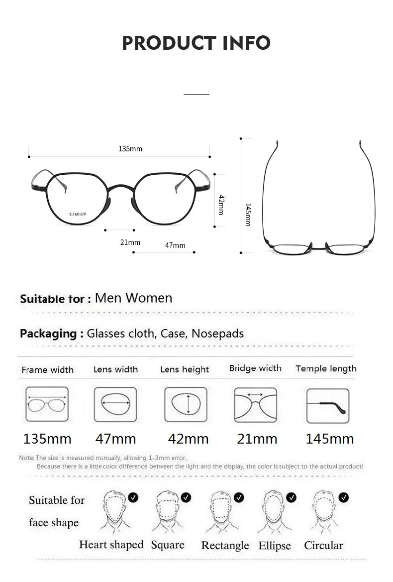 Aimee Unisex Full Rim Flat Top Oval Titanium Eyeglasses Frame 141301 - Lightweight Durable Glasses for Work, Reading & Everyday Wear