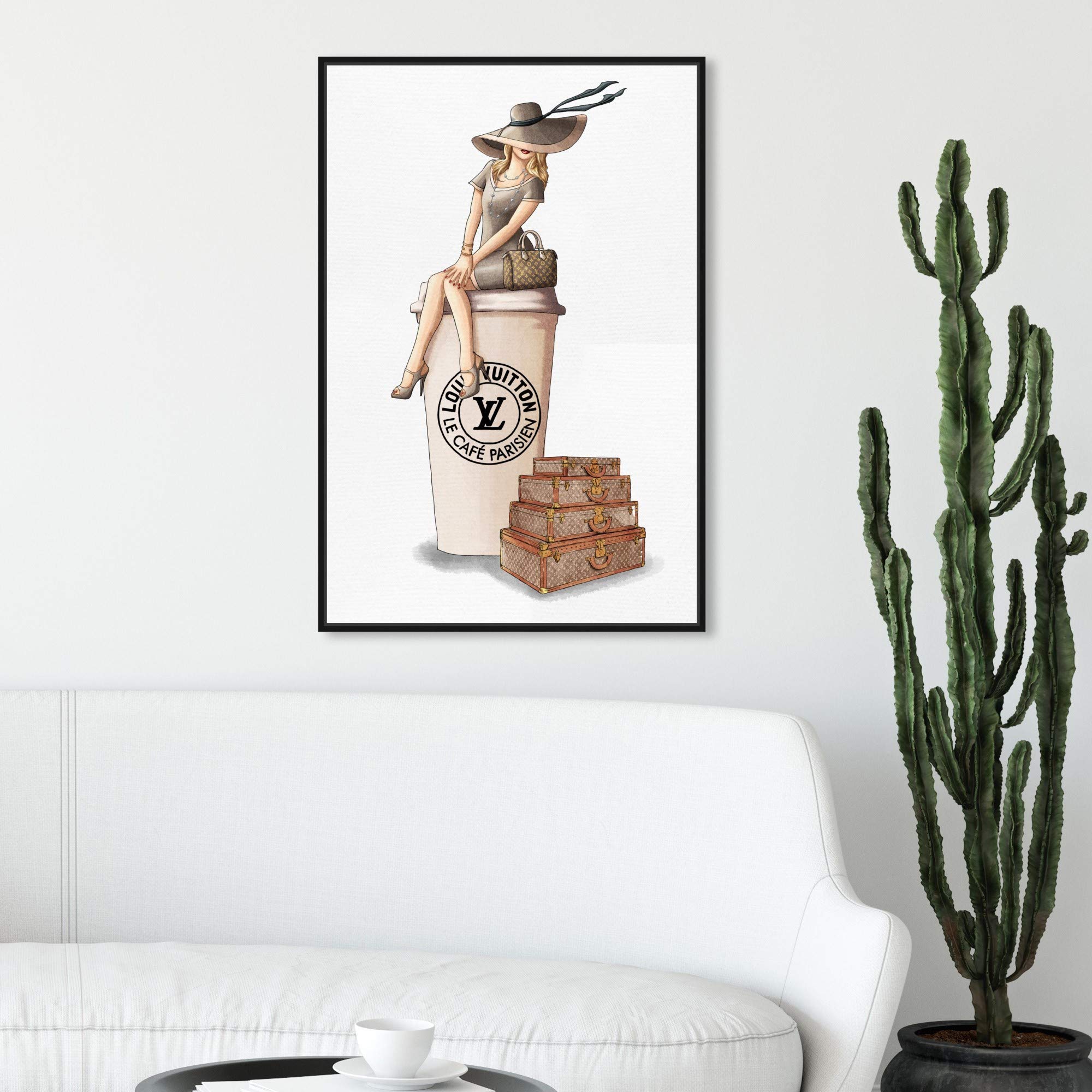 Oliver Gal Artist Co. 'Cafe au Lait Paris' Fashion Wall Art - 20x30 Inch Framed Canvas Print in Brown - Handbags & Glam Home Decor for Living Room, Bedroom or Office