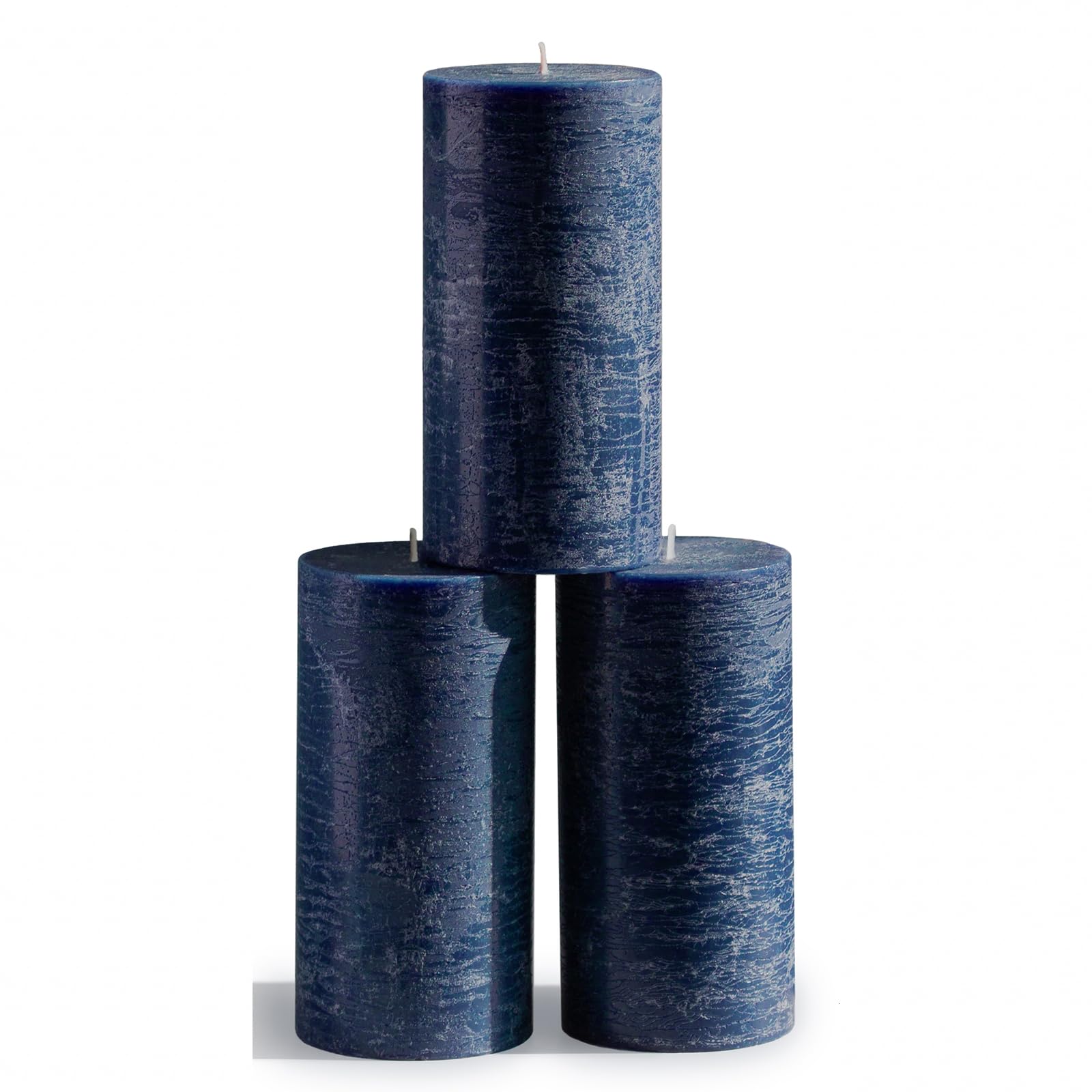 Large Pillar Candles 3x6 Inch - Set of 3 Unscented Dark Blue Candles for Weddings & Home Decor