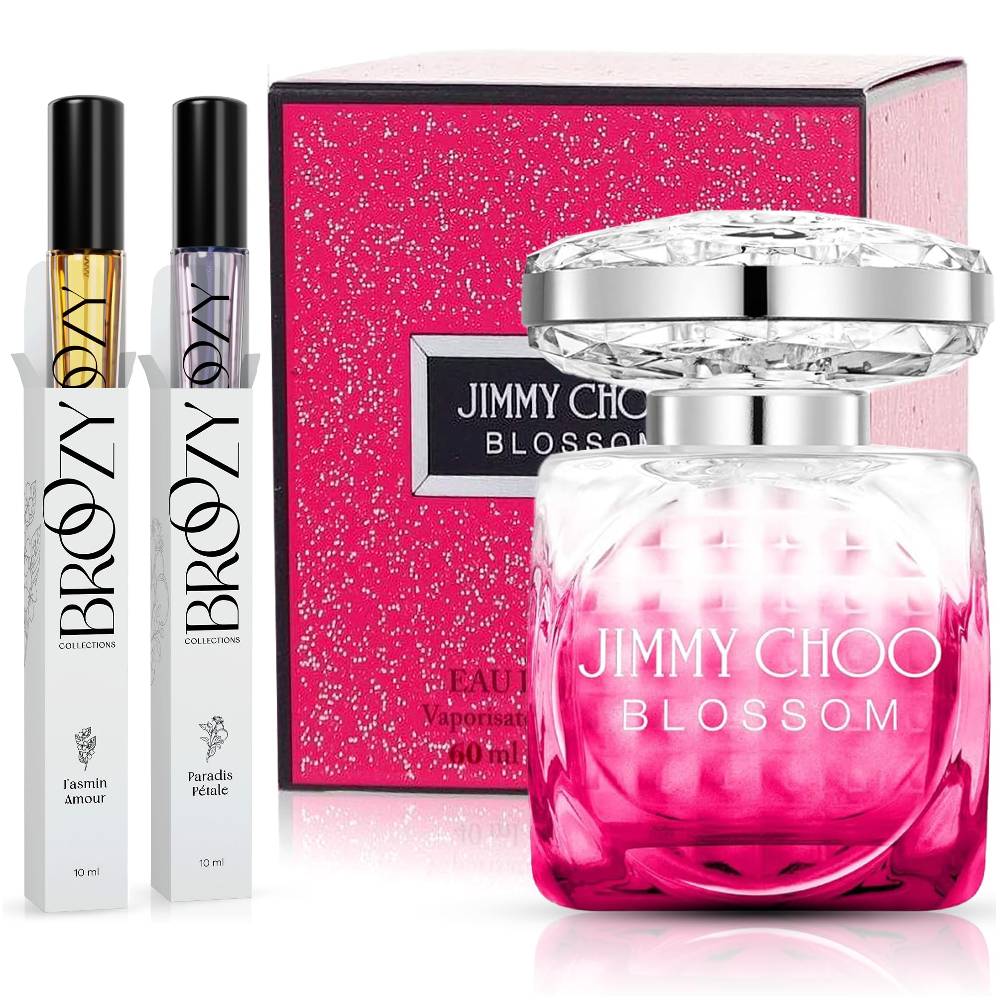 Broozy Women's Perfume Gift Set - 60ml Jimmy Choo Blossom Eau de Parfum + 2 Travel Size 10ml Mini Perfumes | Floral Fragrance Sampler for Everyday Wear, Date Night & Special Occasions