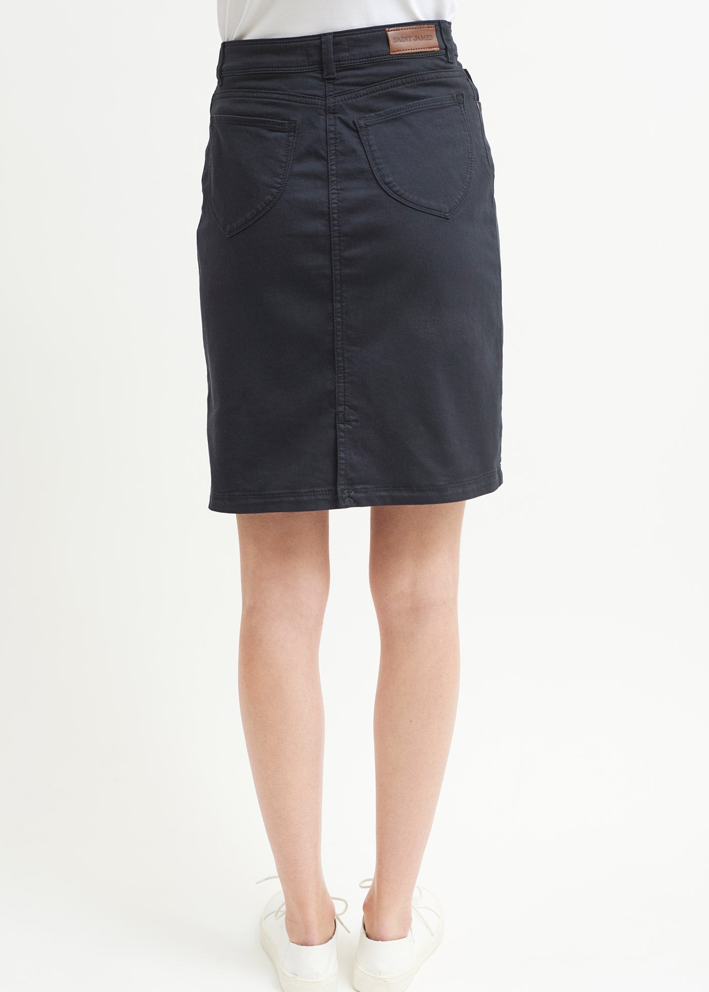 ELFY Stretch Straight Skirt - Colorful Denim Skirt for Women (Navy Blue) | Comfortable & Stylish Skirt for Office, Party & Casual Wear