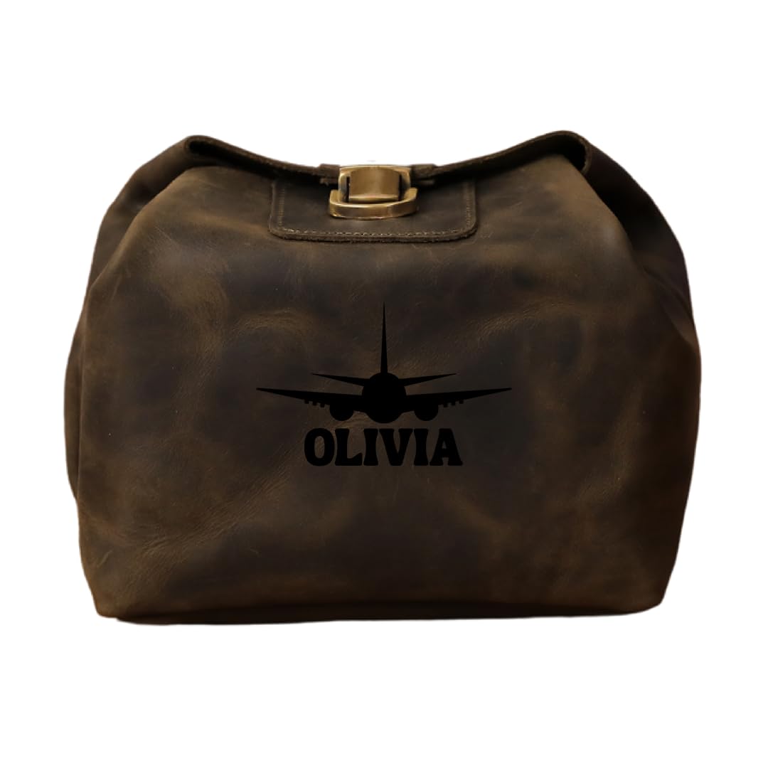 Premium Leather Travel Toiletry Bag for Women - Waterproof Makeup Organizer Pouch with Custom Name (Ideal Gift for Her) - Perfect for Vacation, Business Trips & Gym Essentials Storage