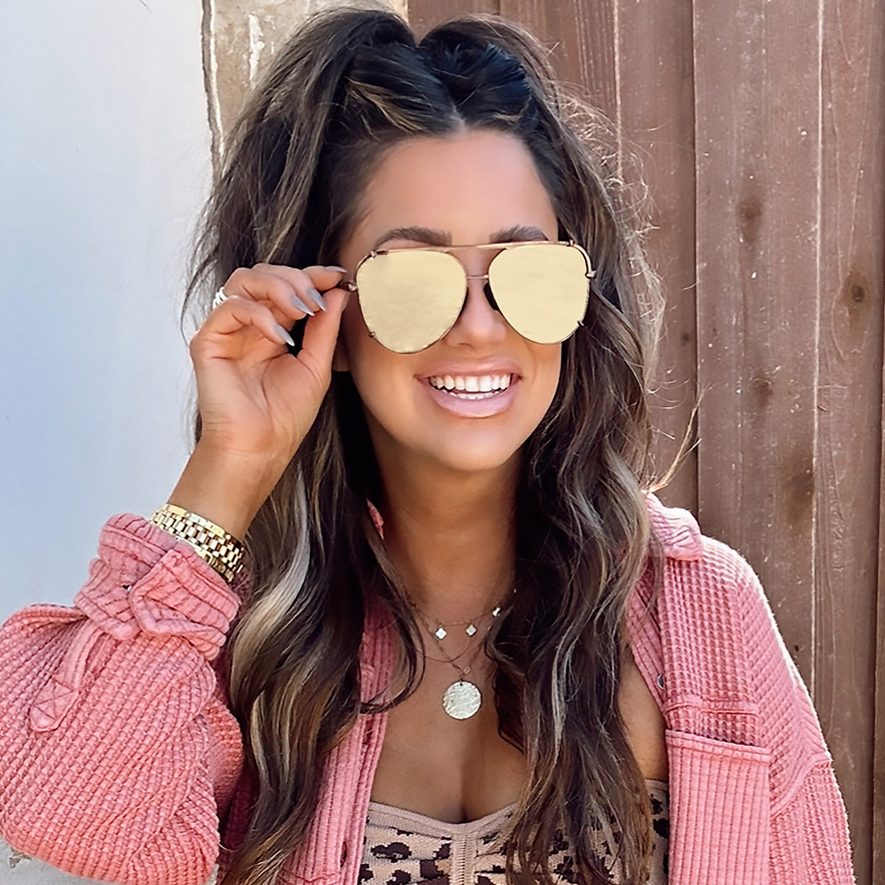 Cristina Tangle Free Mirrored Brown Aviator Sunglasses for Women - UV Protection Polarized Fashion Sunglasses for Driving, Beach & Outdoor Activities