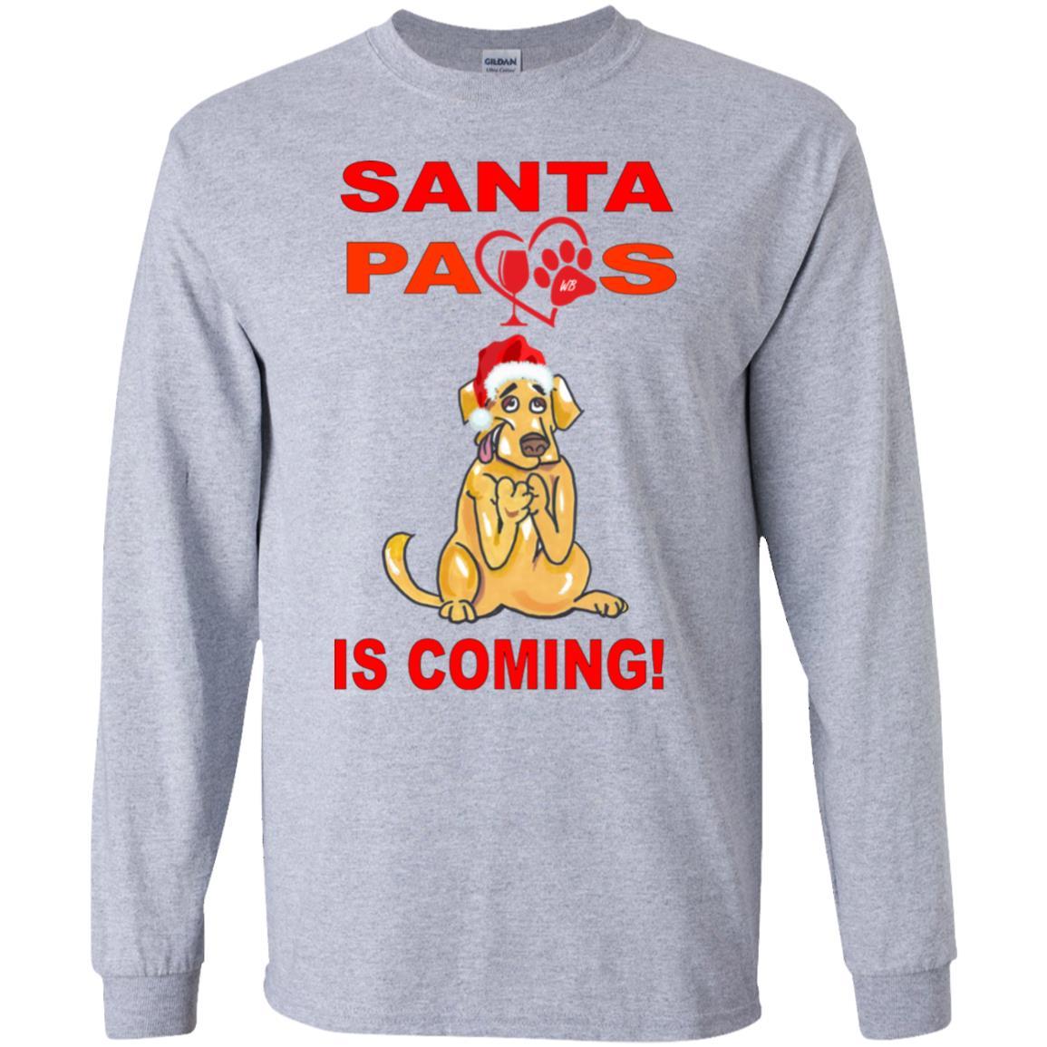 Santa Paws Is Coming Long Sleeve Ultra Cotton T-Shirt for Dog Lovers - Christmas Pet Themed Apparel for Dog Owners & Holiday Gifts
