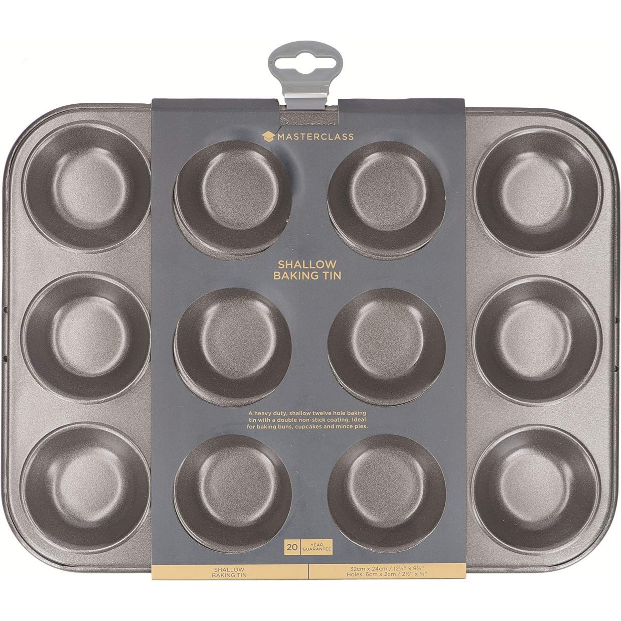 Masterclass Kitchencraft 12-Piece Baking Mince Pie Pan - 32 x 24cm Non-Stick Grey Tart Tray - Perfect for Holiday Baking, Christmas Pies & Party Desserts