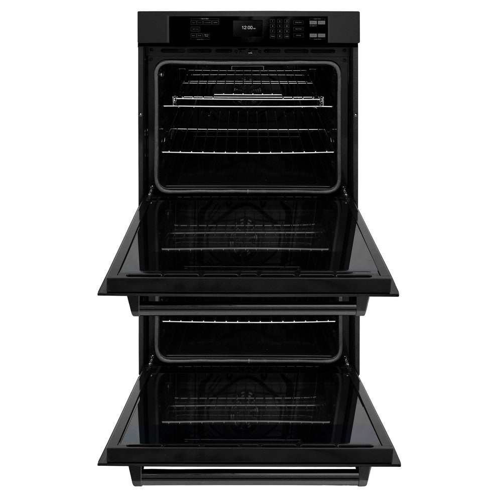 ZLINE 30-inch Black Stainless Steel Kitchen Package - Gas Rangetop, Convertible Range Hood & Double Wall Oven (3KP RTBRH30 AWD) | Perfect for Modern Home Chefs & Gourmet Cooking Enthusiasts