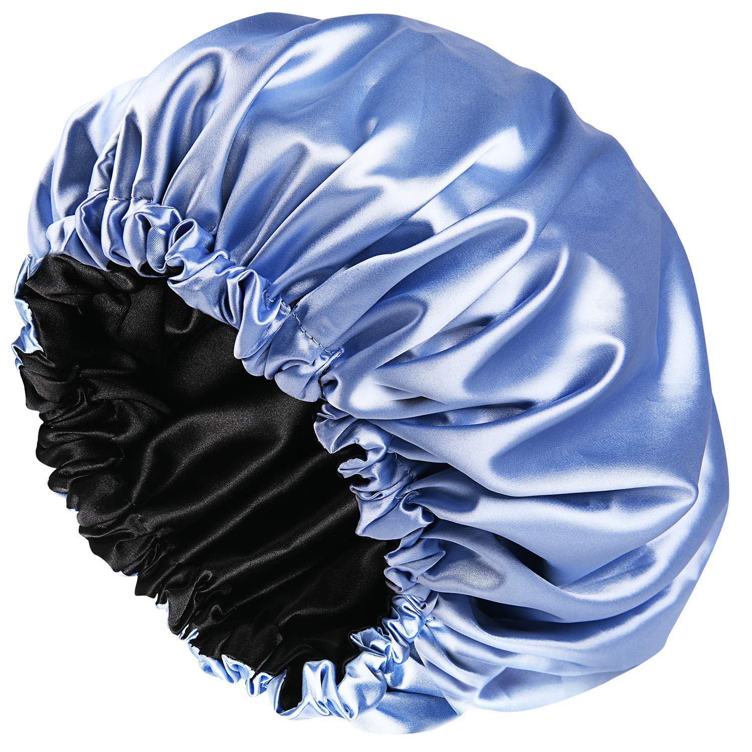 Nixtil Adjustable Satin Sleep Cap for Women - Double Layered Reversible Hair Bonnet for Protective Hairstyles (Sky Blue) | Soft Silk-Like Night Cap for Curly, Natural & Long Hair - Perfect for Sleeping, Travel & Home Use