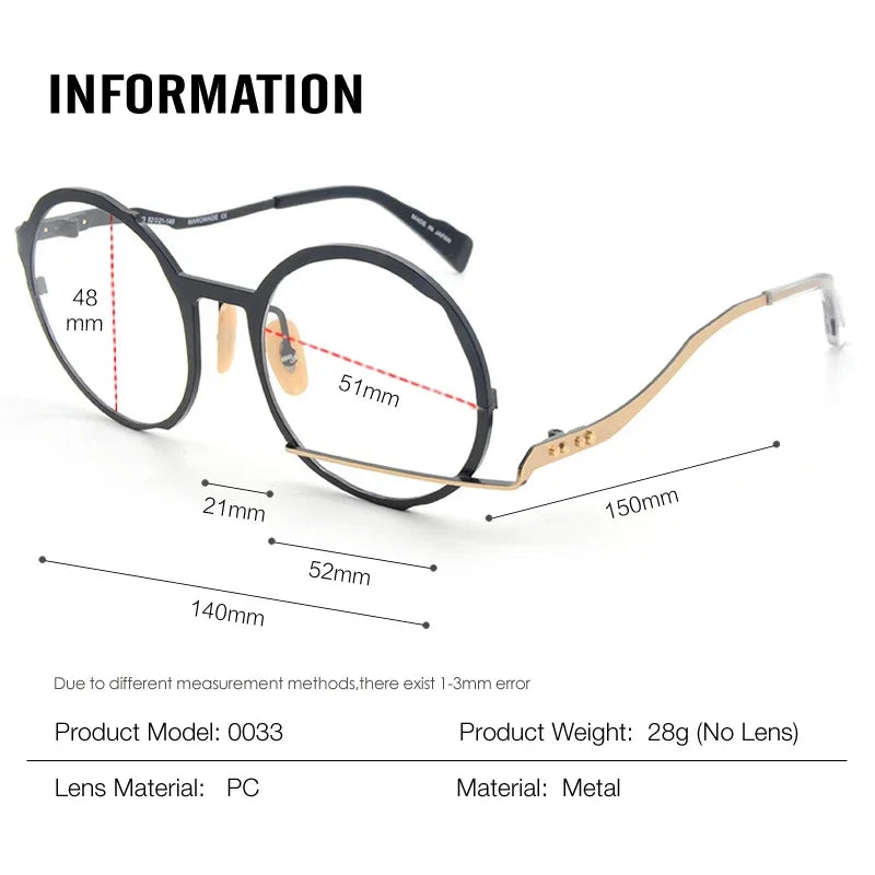 Aror Unisex Full Rim Round Acetate Alloy Eyeglasses 49431 - Stylish & Durable Frame for Men & Women - Perfect for Reading, Work & Fashion Accessories