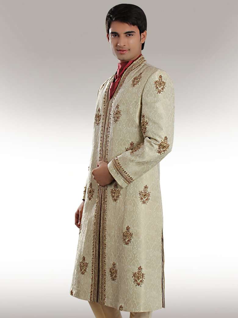 Elegant Cream Sherwani with Embroidered Groom Light Design - Perfect for Indian Wedding Ceremonies & Special Occasions
