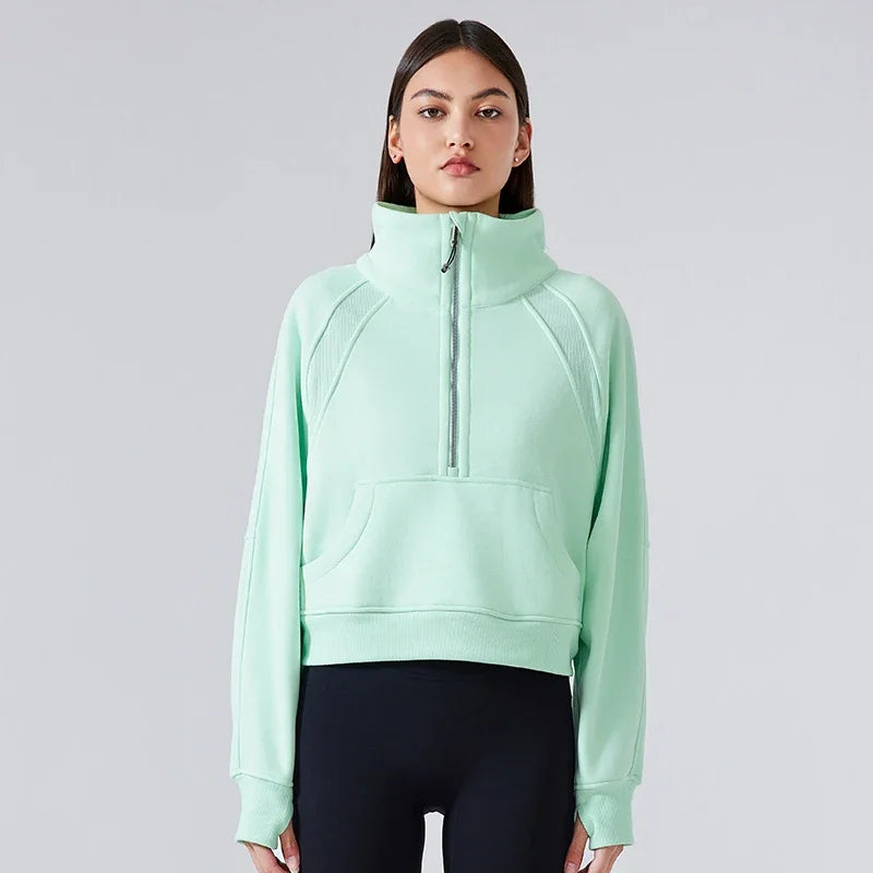Women's Autumn Half-Zip Fleece Hoodie - Warm Stand Collar Pullover for Outdoor Sports & Casual Wear | Cozy Fall Layering Essential for Hiking, Running & Everyday Comfort