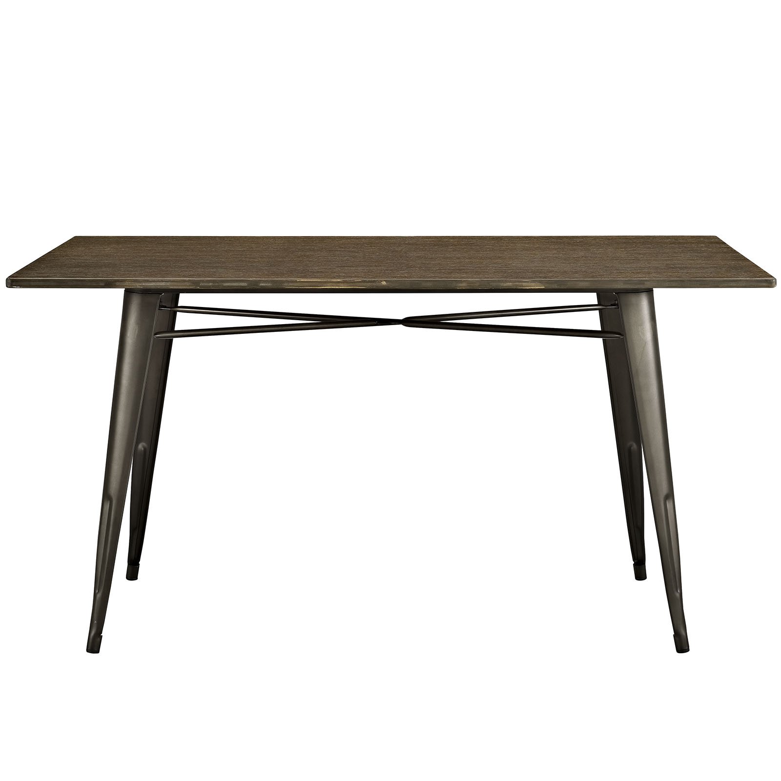 Modway Alacrust 59-Inch Rustic Modern Farmhouse Dining Table - Solid Wood Rectangle Table with Sturdy Steel Legs in Rich Brown Finish | Perfect for Kitchen, Dining Room & Cozy Farmhouse Decor