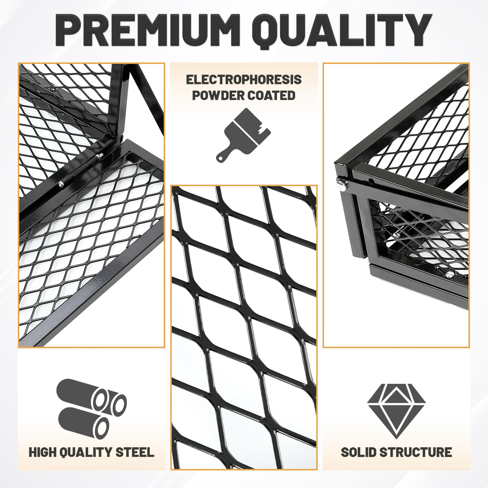KUAFU Universal ATV Front and Rear Cargo Basket - Heavy Duty Black Steel Mesh Luggage Carrier Rack for Outdoor Adventures, Hunting, Camping and Off-Roading