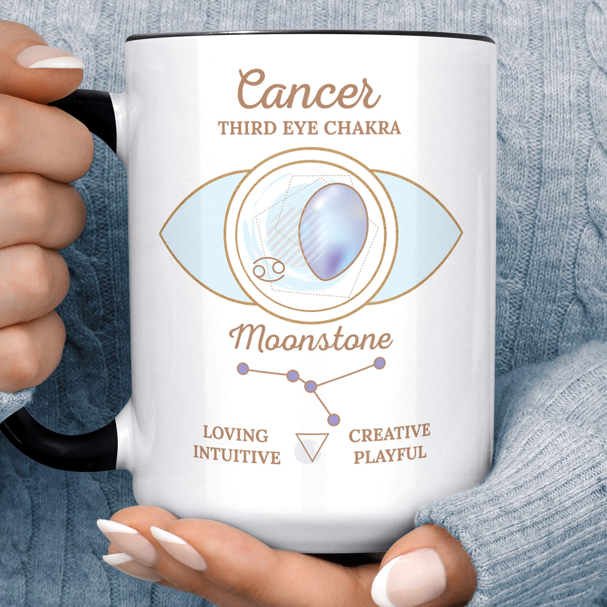 Cancer Zodiac Sign Coffee Mug - Moonstone Crystal Third Eye Chakra Horoscope Ceramic Cup | Microwave & Dishwasher Safe | Perfect for Astrology Lovers, Meditation & Daily Coffee Use