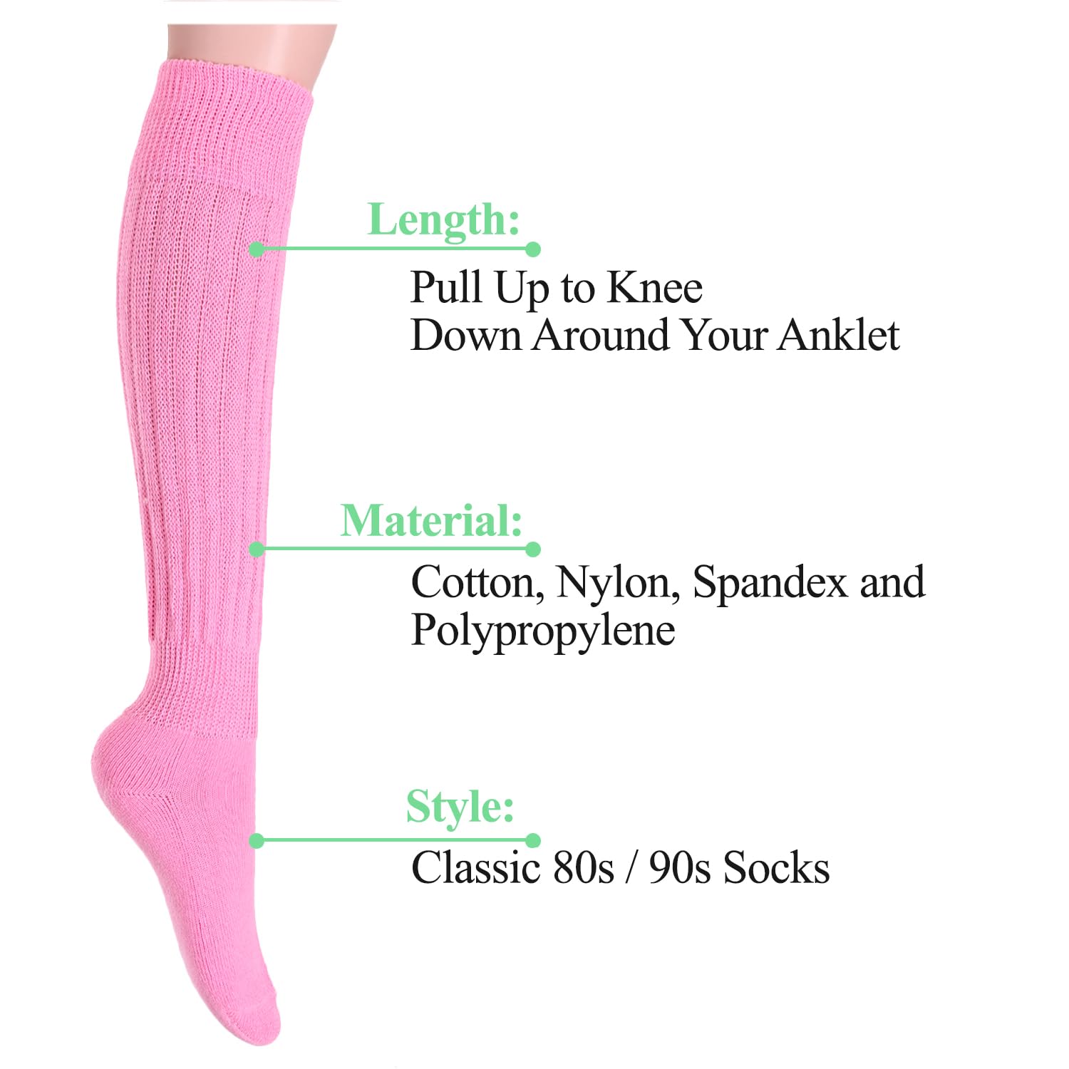 Zmart Women's Slouch Socks - Cozy Scrunch Socks 80s Retro Style, Warm & Soft Knit Socks for Women (White, Black, Orange, Cream) - Perfect for Casual Wear, Lounge, 80s Costume & Vintage Fashion Outfits