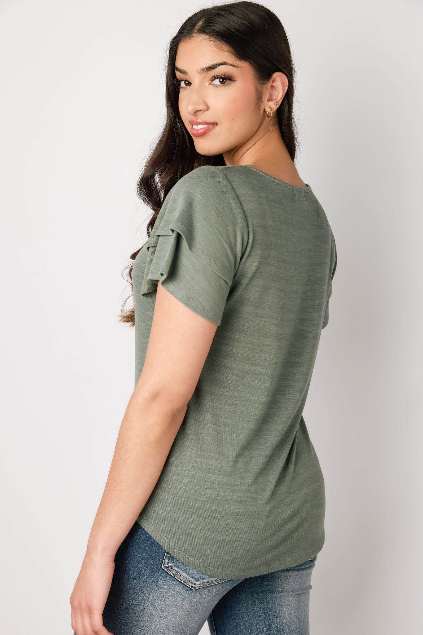 Double Ruffle Slub Top for Women - Stylish Boho Blouse with Ruffled Sleeves & Neckline - Perfect for Casual Outings, Date Nights & Summer Vacations