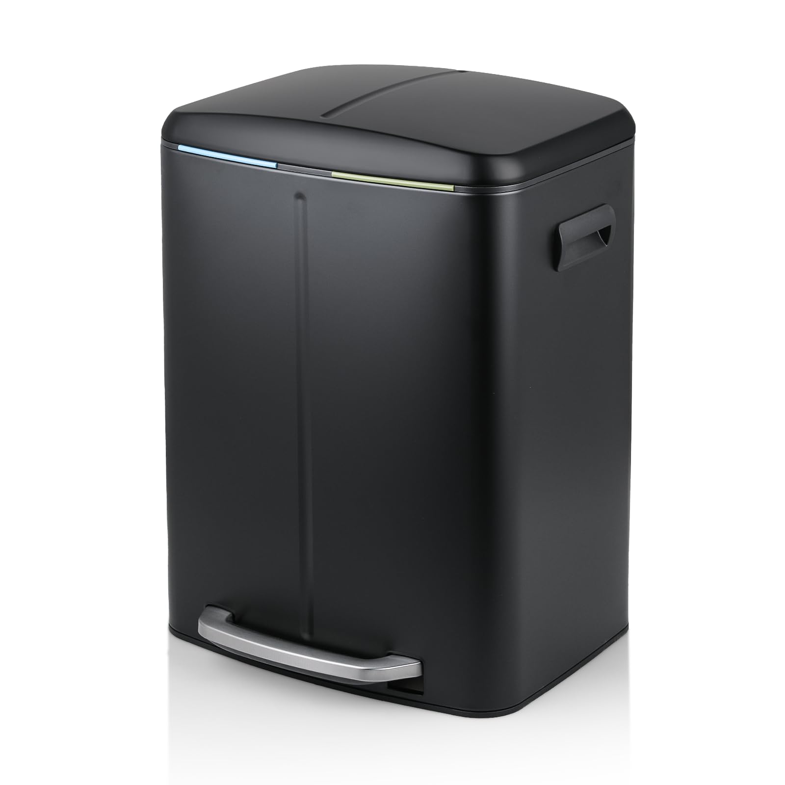 MoNiBloom 40L Dual Compartment Step Trash Can with Soft Close Lid - Fingerprint Proof Foot Pedal & Removable Inner Buckets for Kitchen, Bathroom, Bedroom, Office - Perfect for Waste Sorting & Odor Control in Home & Dorm Rooms