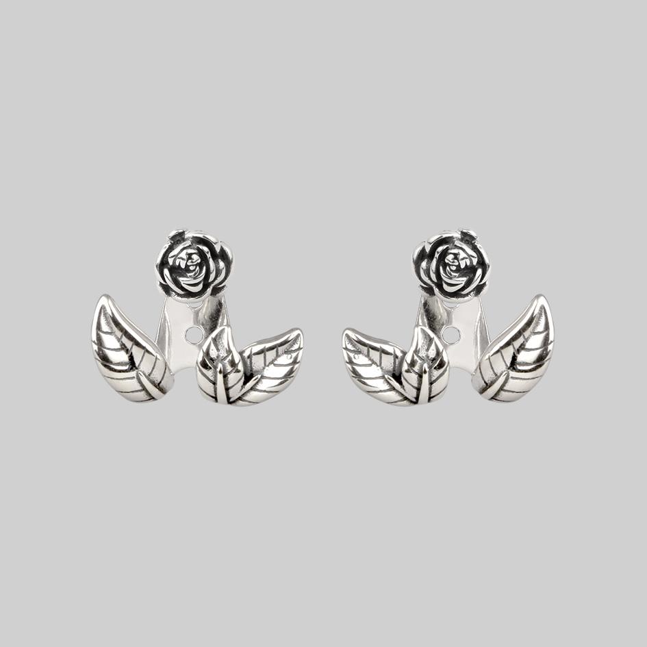 VERDURS Silver Rose & Foliage Earrings for Women - Elegant Floral Dangle Earrings for Party, Wedding & Everyday Wear