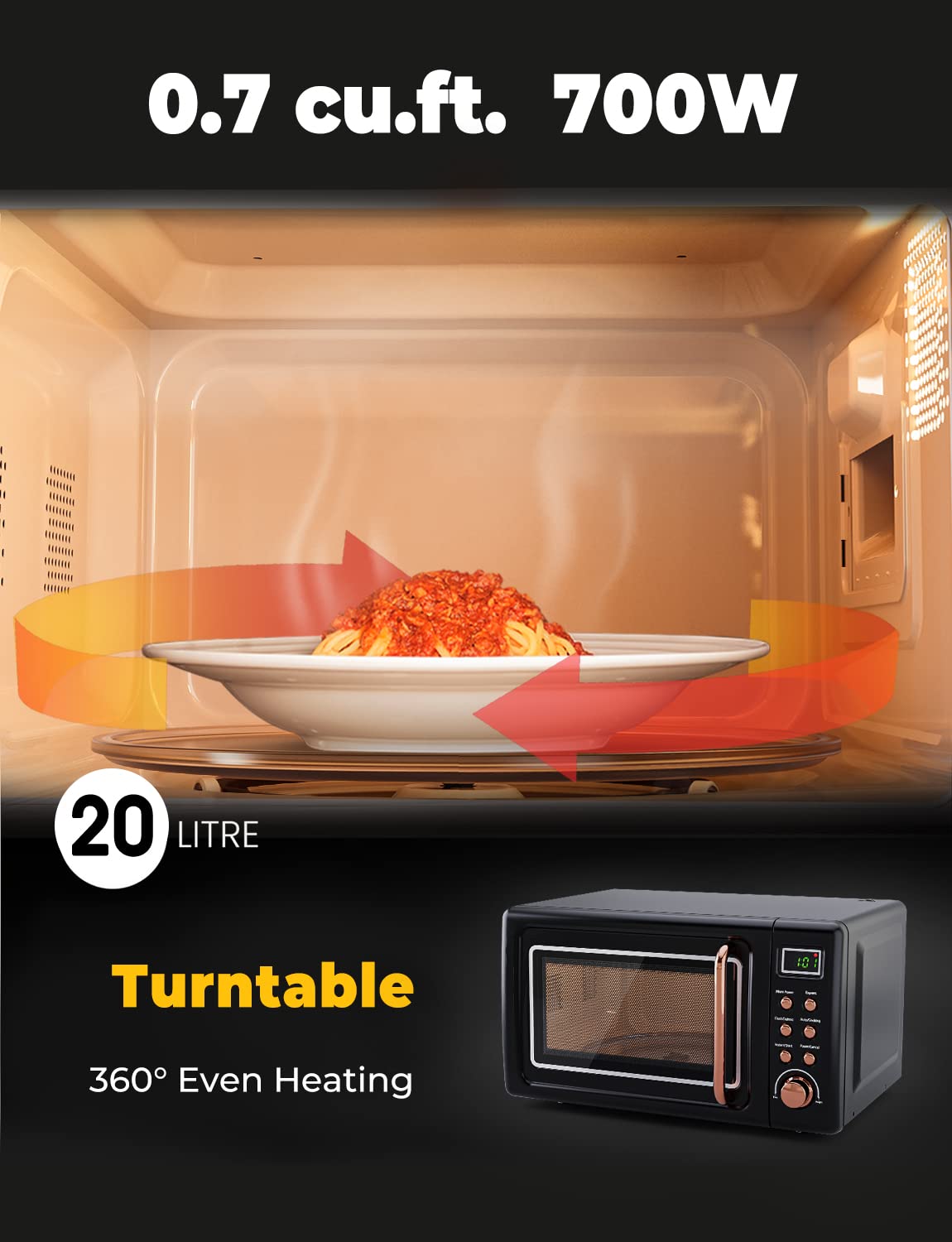 SIMOE Retro Compact Microwave Oven - 0.7 cu ft Small Countertop Microwave with 8 Auto-Cooking Presets, 700W Power (Black) | Perfect for Dorms, Apartments & Small Kitchens
