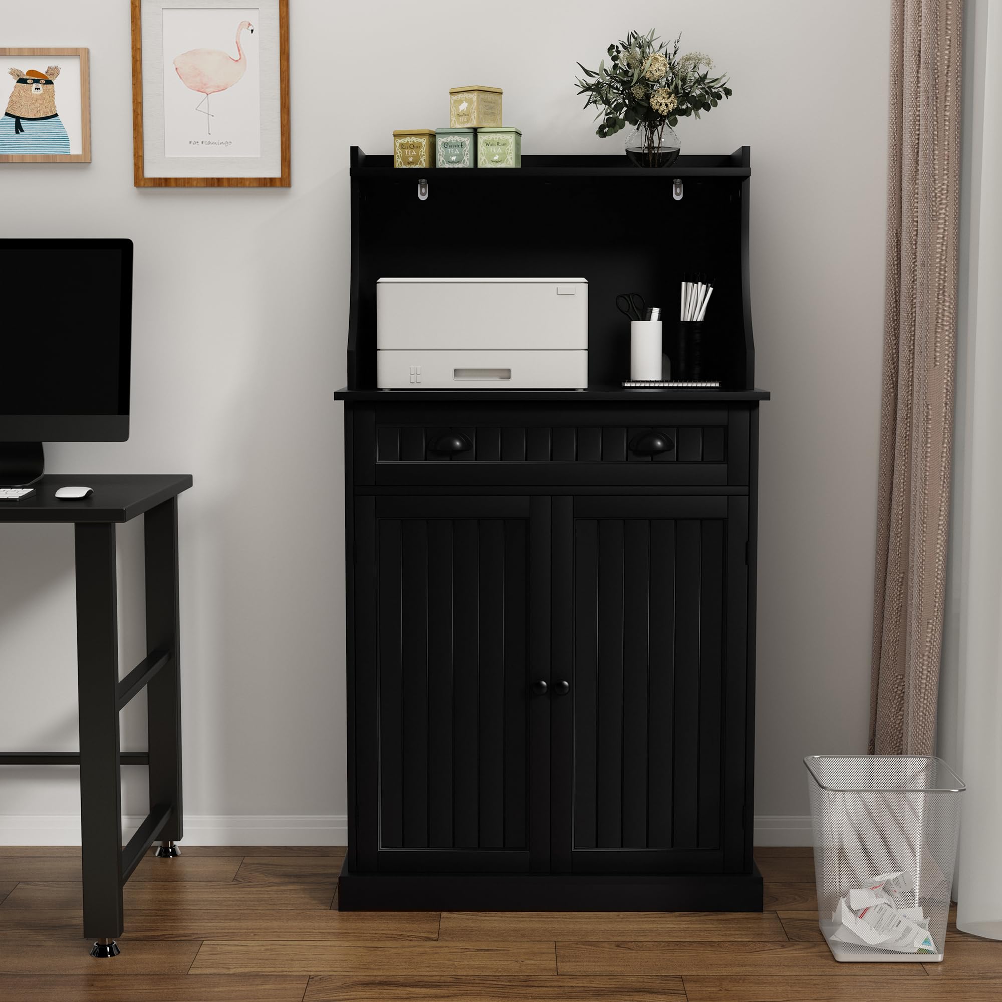 ARTPOWER 54 Inch Kitchen Microwave Stand with Storage Drawers & Adjustable Shelves, Pantry Cabinet with Hutch for Kitchen, Dining Room, Living Room - Perfect for Small Space Organization & Home Decor (Black)