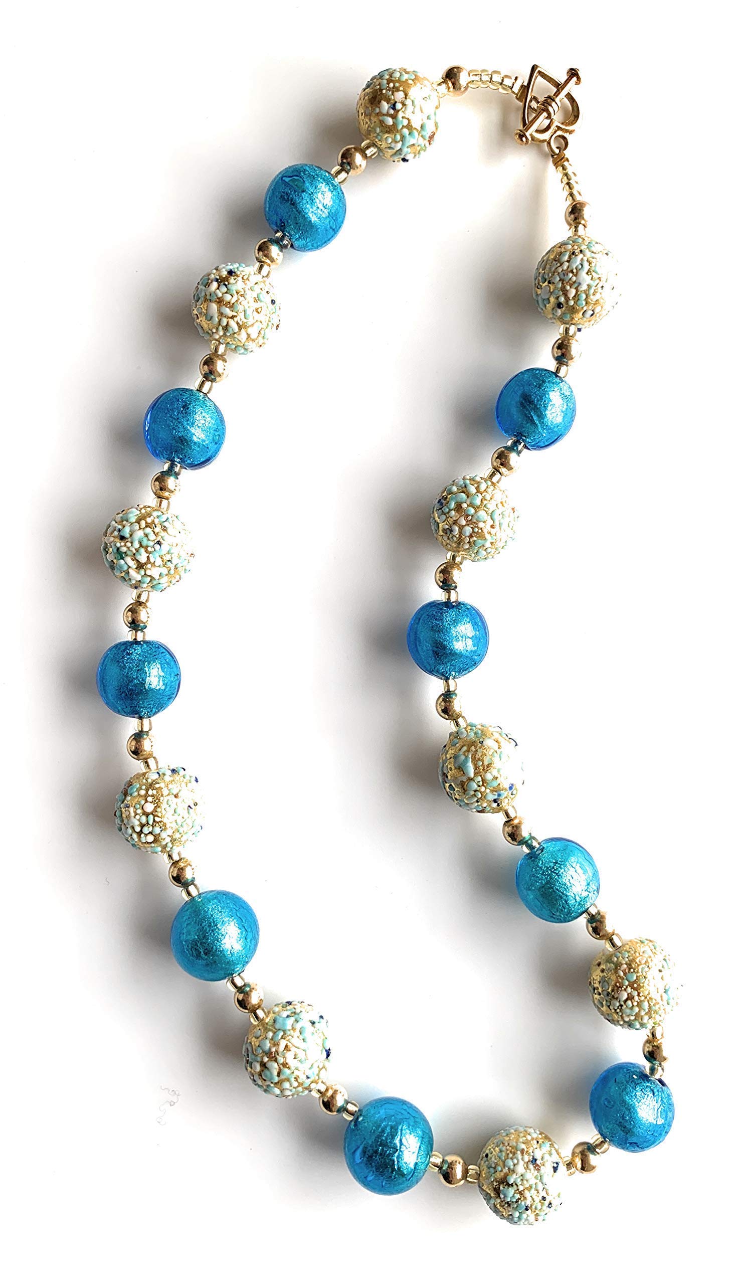 Diana Ingram Necklace with Speckled Blue and Turquoise Murano Glass Beads on 22K Gold Vermeil - Elegant Bohemian Jewelry for Women, Perfect for Weddings, Parties & Everyday Wear