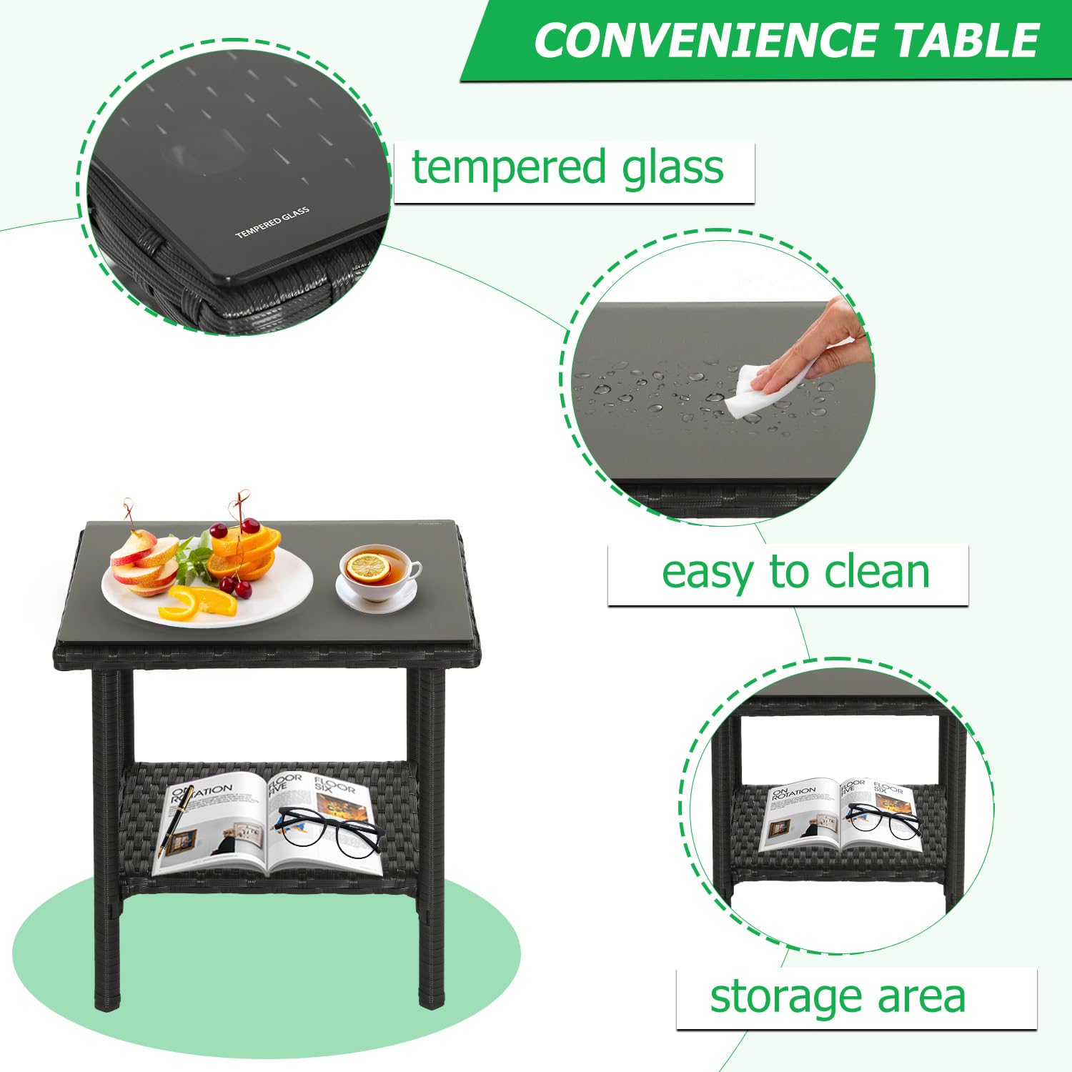 Outdoor Wicker Bistro Set with Coffee Table - Rattan Patio Furniture for Backyard, Porch, Poolside, Balcony & Garden - Black Conversation Seating for Relaxing & Entertaining