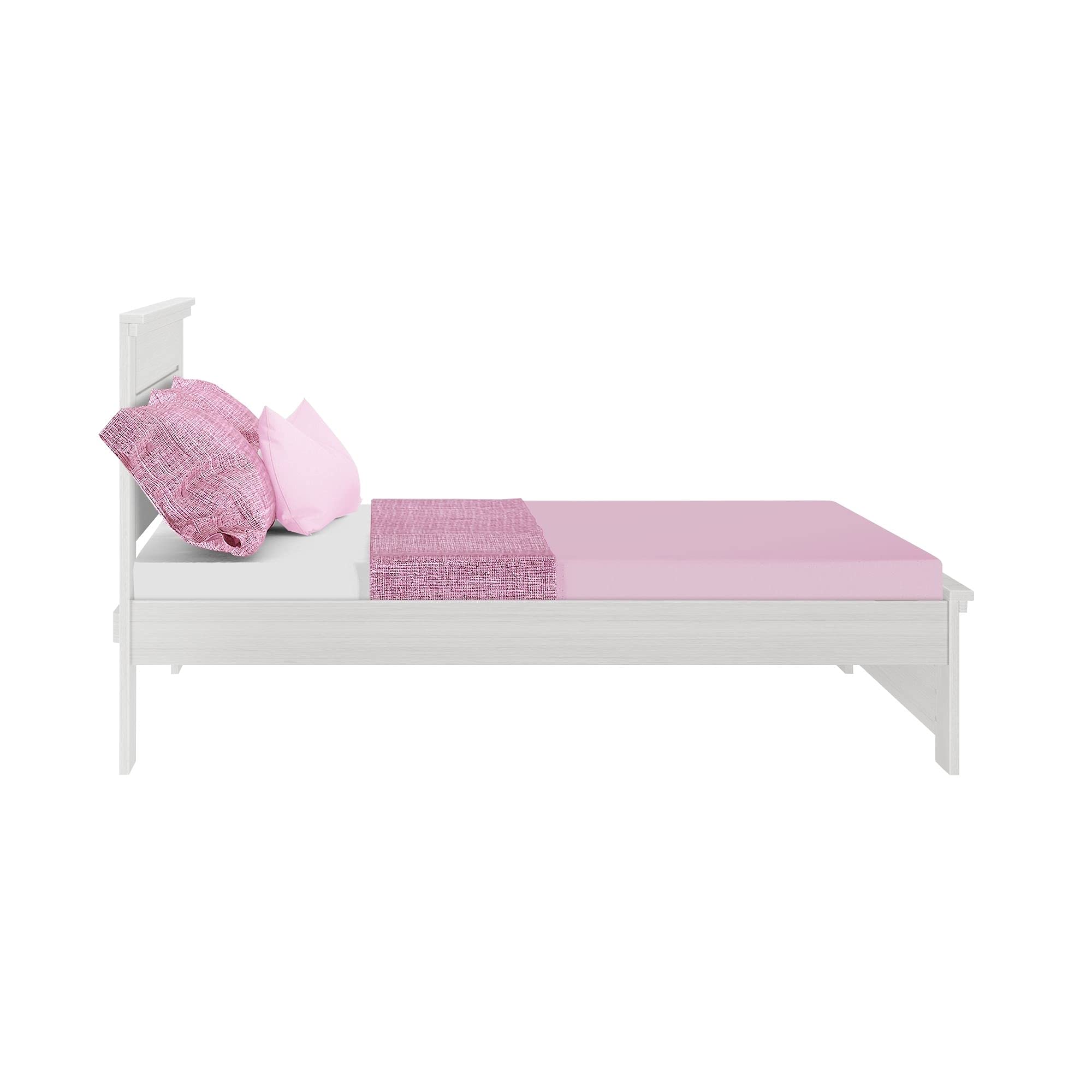 Max & Lily Modern Farmhouse Platform Bed with Panel Headboard - Full Size White Wash Wooden Bed Frame for Bedroom, Guest Room or Kids Room - Sturdy & Stylish Home Furniture