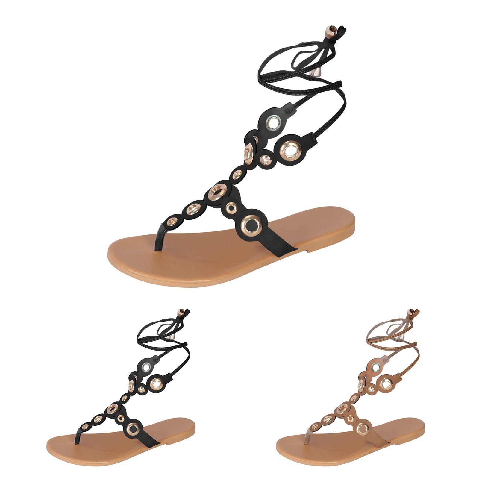 Strappy Lace Up Flat Gladiator Sandals for Women - Dressy Summer Beach Shoes | Comfortable Casual Footwear for Outdoors, Vacation & Date Nights