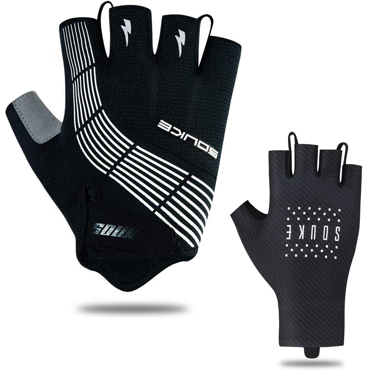 **Souke Sports Cycling Gloves - Padded Half Finger Bike Gloves for Road & Mountain Biking - Breathable & Shock-Absorbing - Black (Size L) - Perfect for Long-Distance Rides & Commuting**