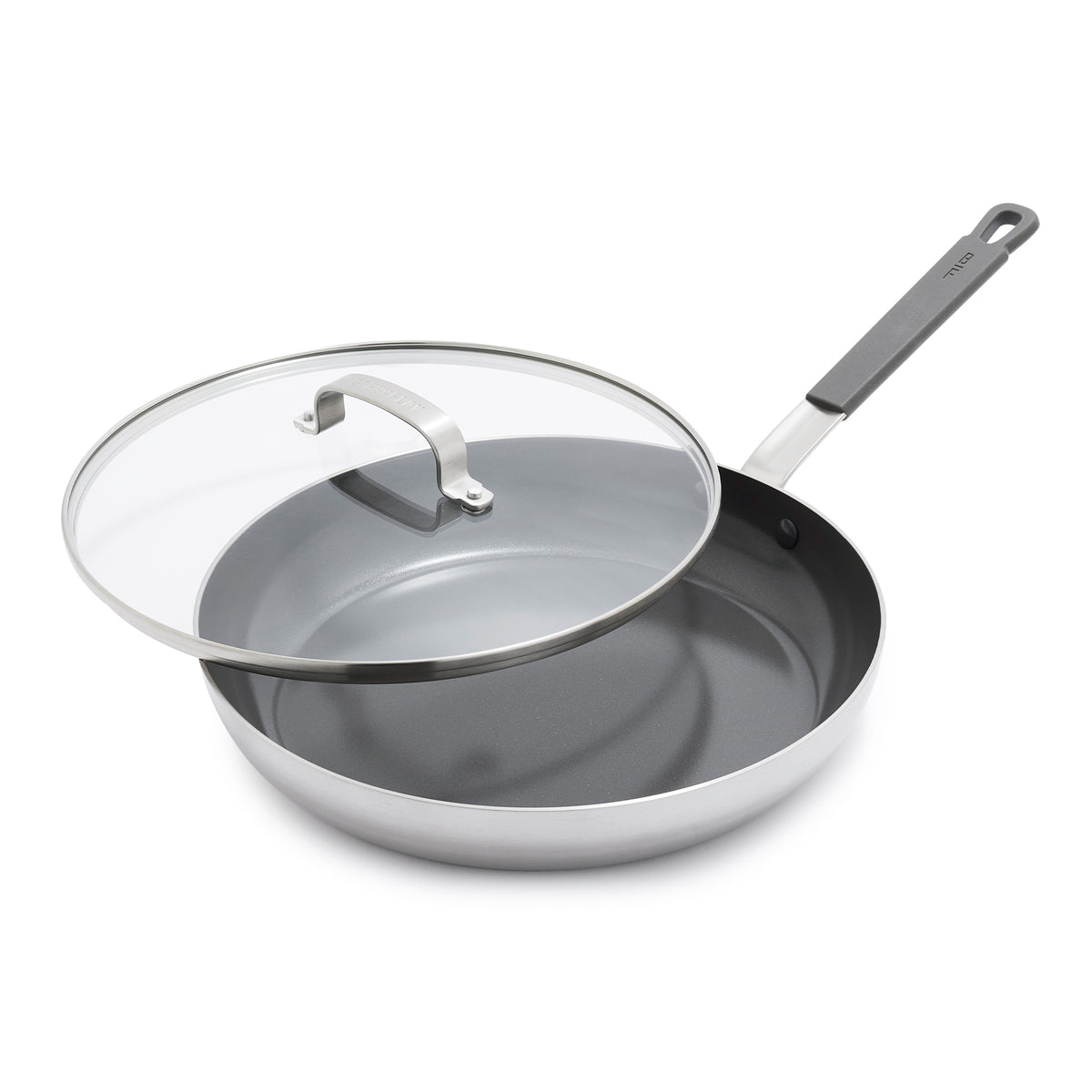 Bobby Flay by GreenPan PFAS-Free Nonstick Stainless Steel 12-Inch Fry Pan with Lid - Perfect for Sautéing, Frying & Healthy Cooking at Home