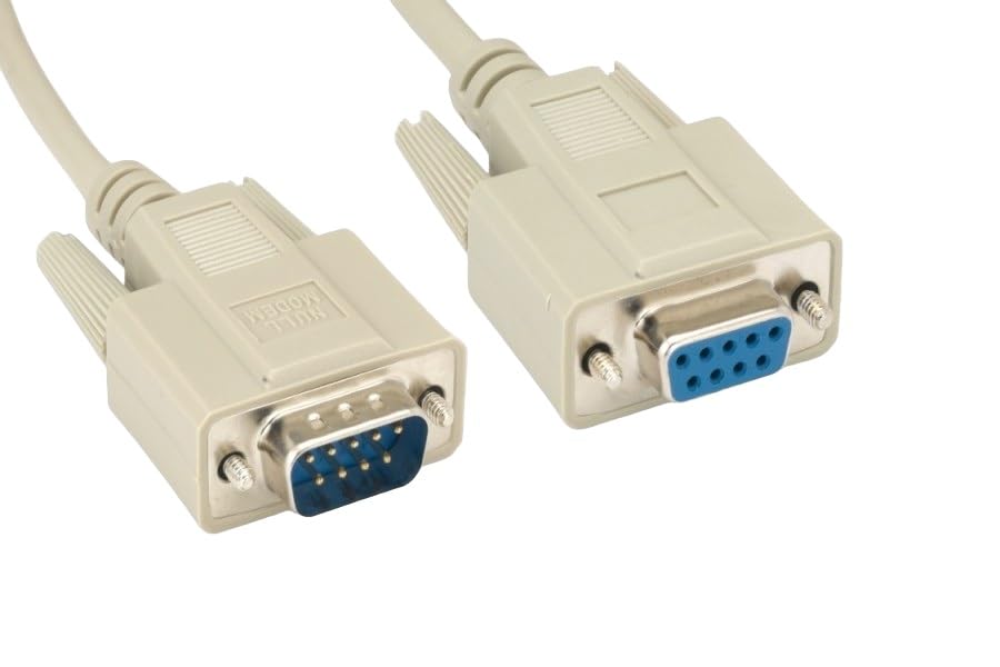 Null Modem Cable DB9 to DB9 Male to Female - Shielded Molded Beige Serial Cable (6ft/10ft/25ft) - Perfect for Industrial Automation, Networking & Legacy Device Connectivity
