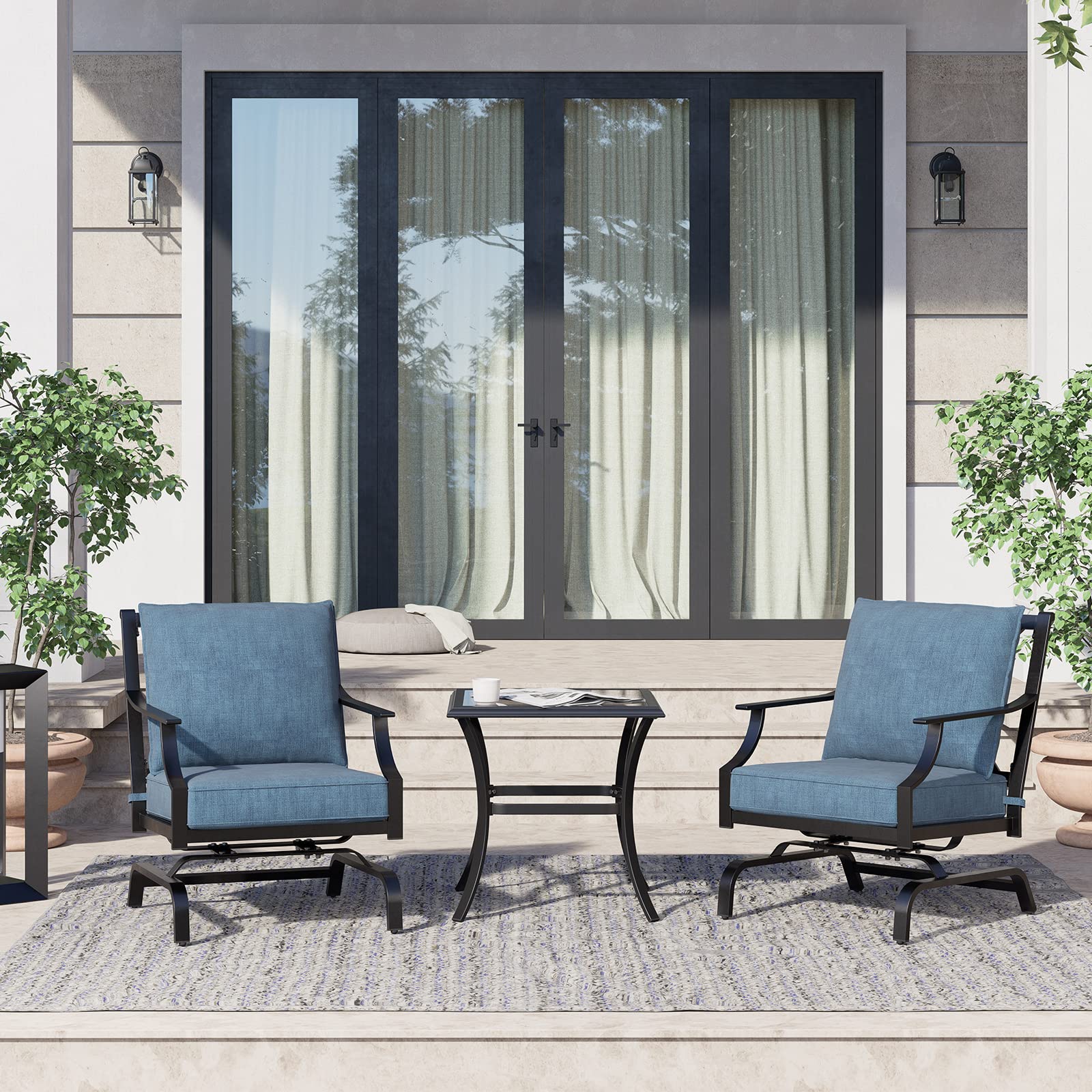 Grand Patio 3-Piece Outdoor Patio Set with 2 Motion Chairs & Side Table in Peacock Blue - Perfect for Backyard, Garden, Poolside Relaxation and Outdoor Entertaining