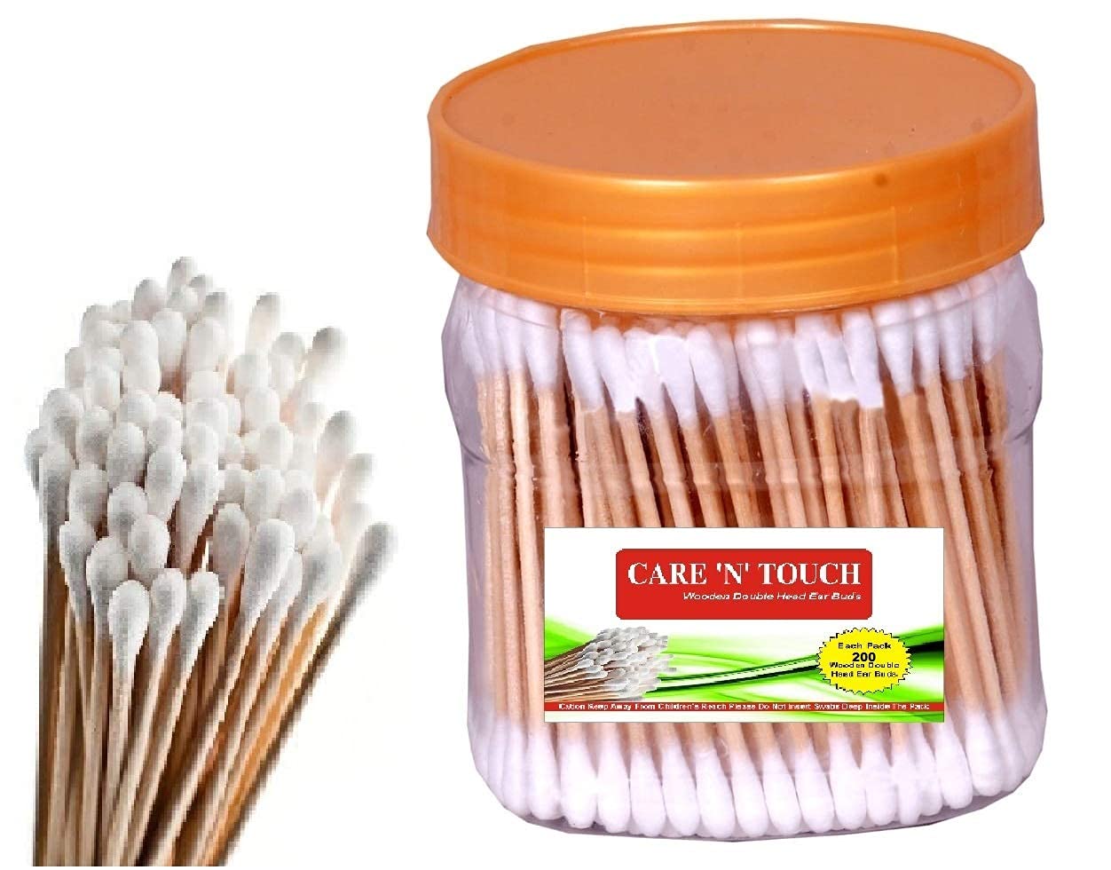 Care N Touch Wooden Double Head Cotton Swabs - 250 Count Box | Gentle Ear Cleaning & Makeup Application for Home & Travel